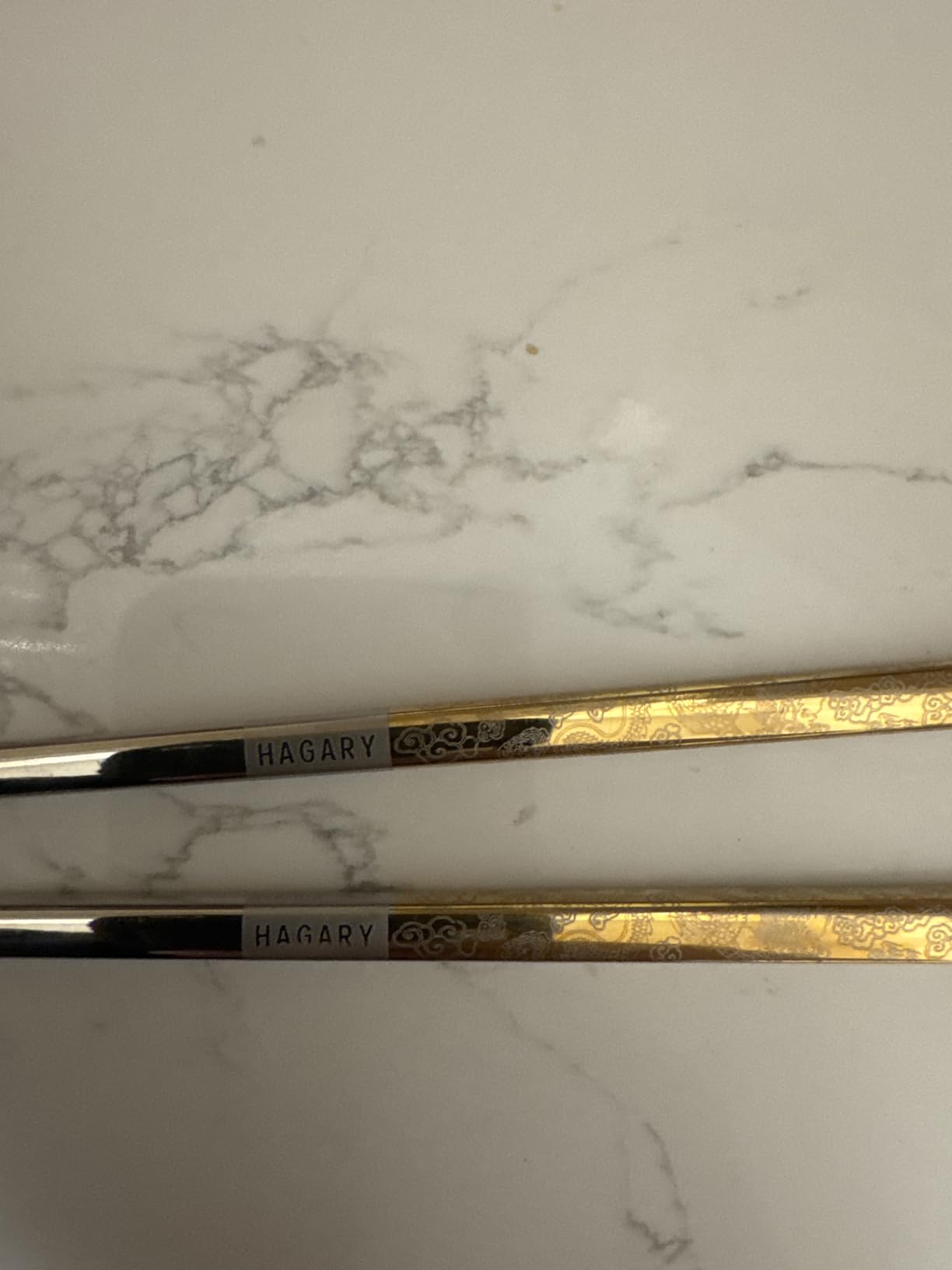 Hagary Dragon Chopsticks Metal Reusable Designed In Korea Japanese Style Stainless Steel 316 18/10 Non-Slip Dishwasher Safe Laser Etched (Gold - 5 Pairs) customer photo 1