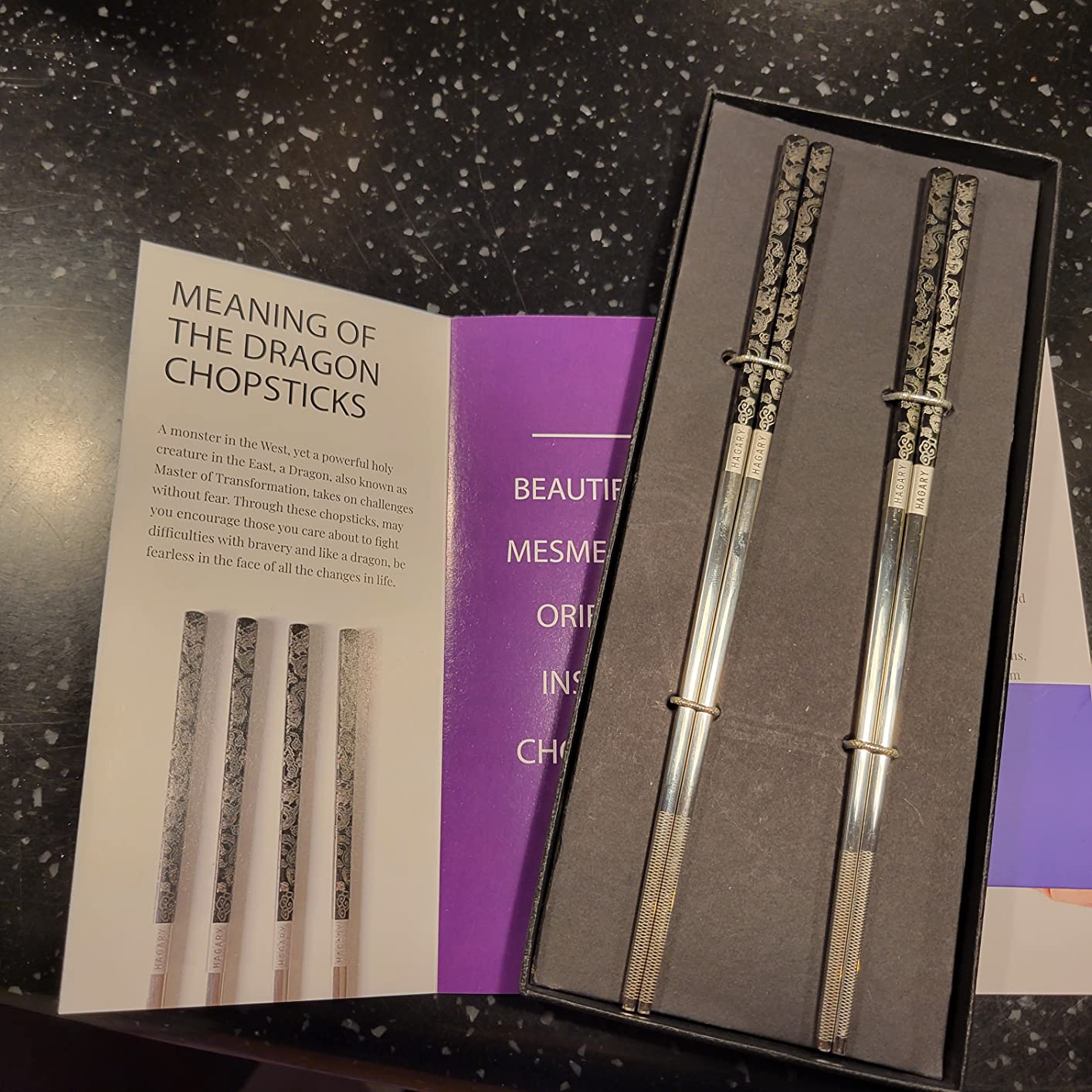 Hagary Dragon Chopsticks Metal Reusable Designed In Korea Japanese Style Stainless Steel 316 18/10 Non-Slip Dishwasher Safe Laser Etched (Gold - 5 Pairs) customer photo 2