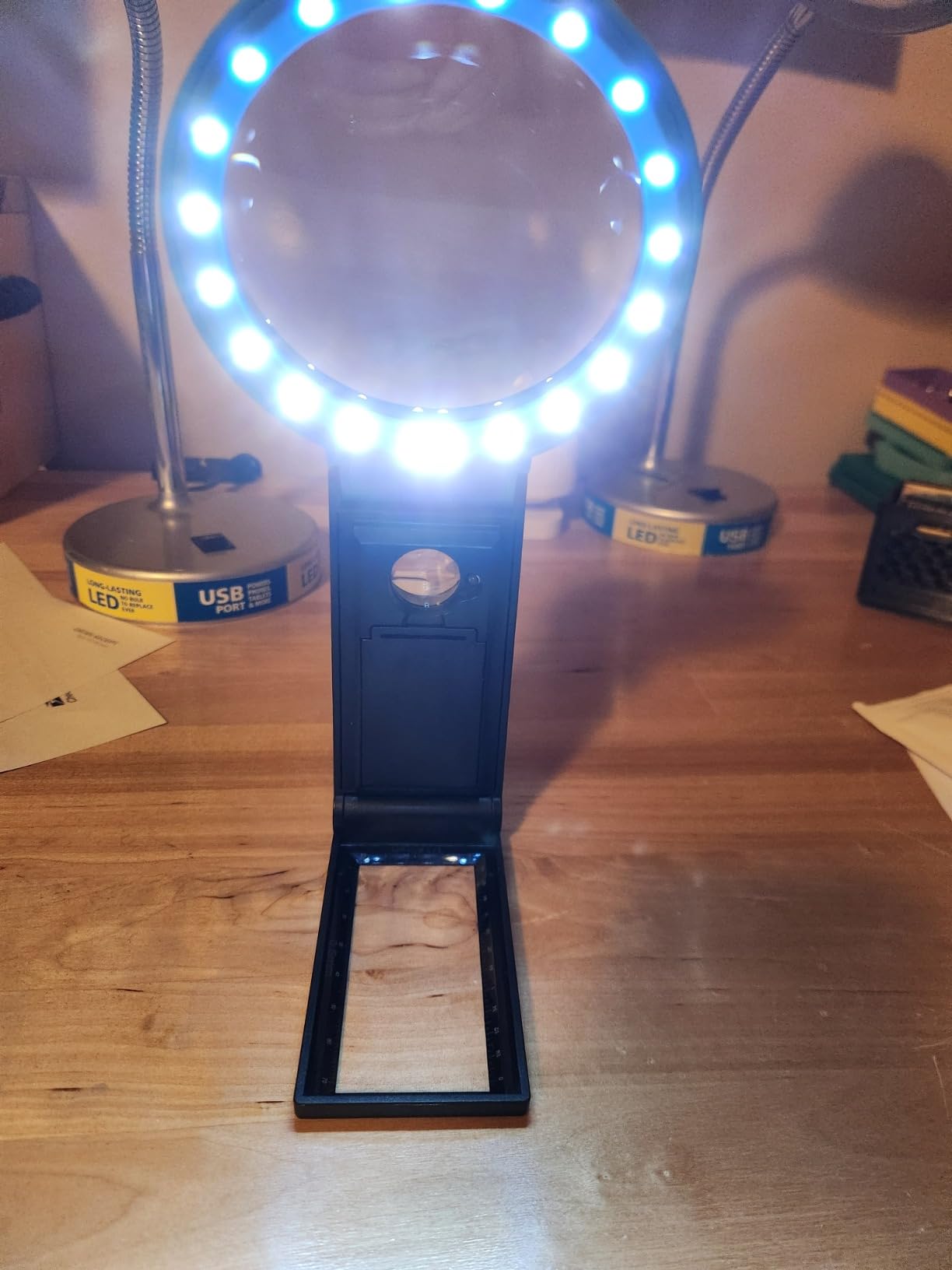 VisionAid 30X 10X Hands-Free Magnifying Glass with Stand, LED Lights, Loupe Handheld Illuminated Magnifier for Low Vision Seniors Reading customer photo 1