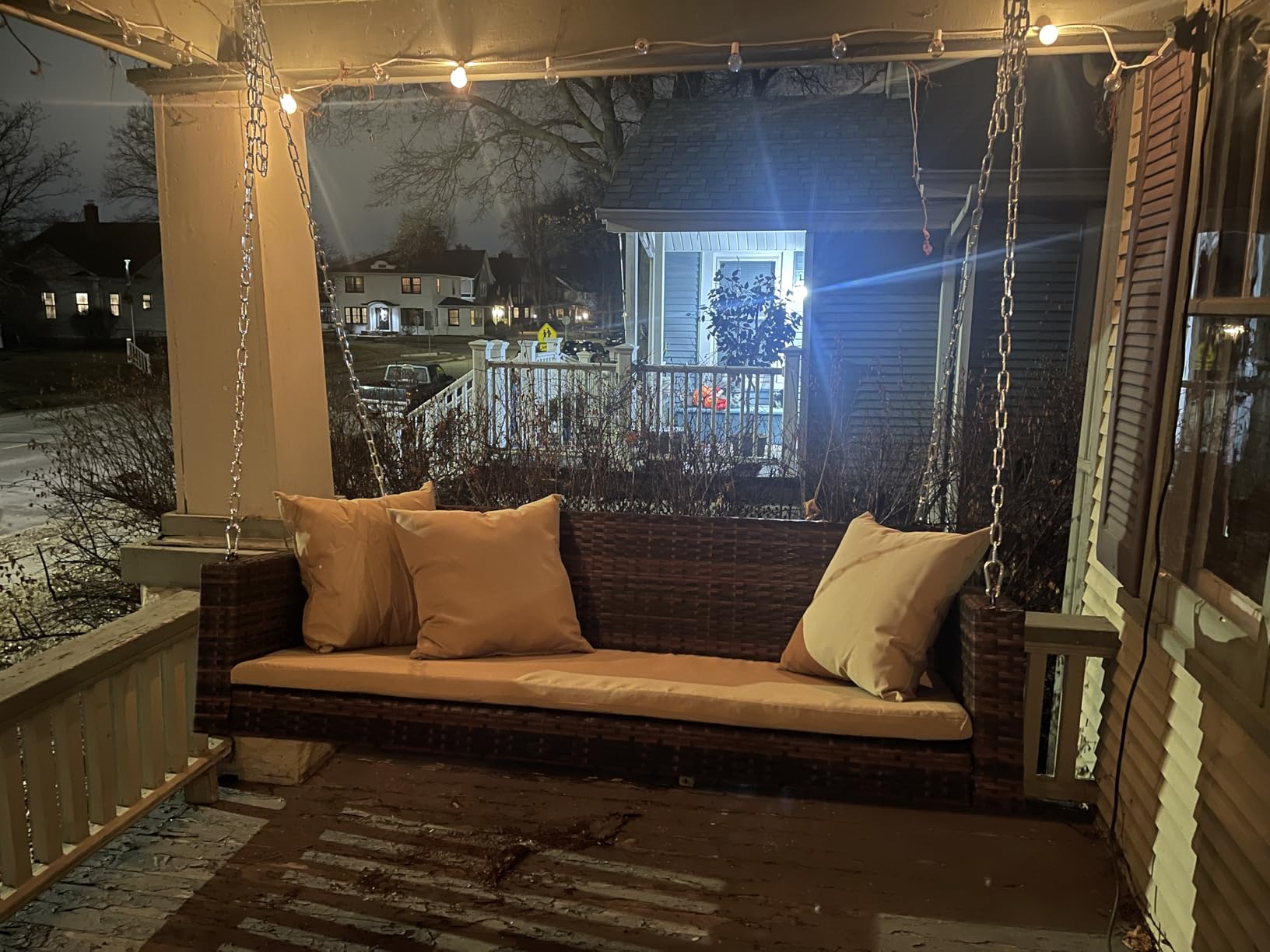 VINGLI 4FT Rattan Swing Bench, Wicker Hanging Porch Swing (Brown+Beige) customer photo 1