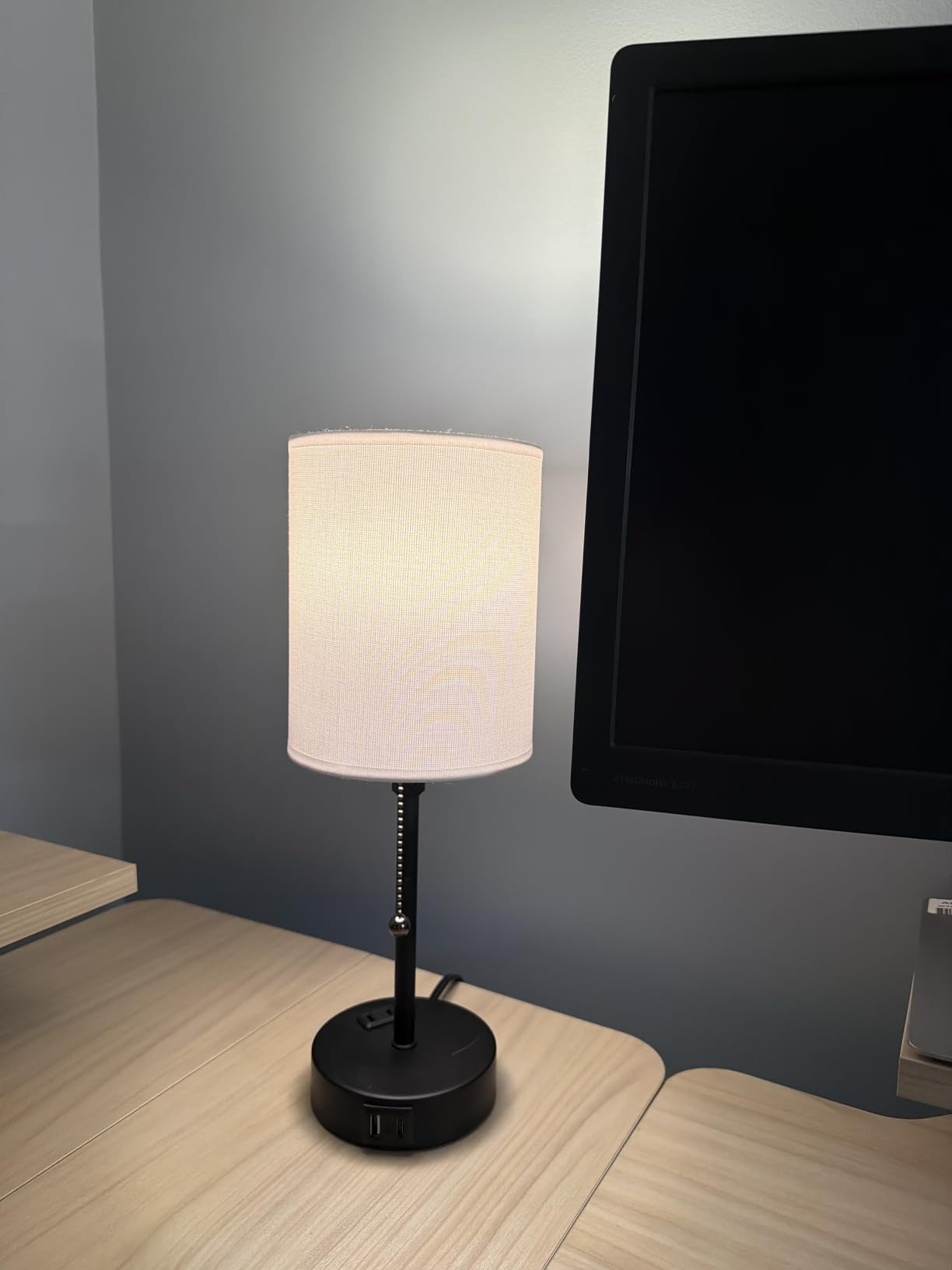 Dicoool Bedside Table Lamp for Bedroom - Small Desk Lamp with USB Ports | USB A+C Ports, AC Outlet, 3 Color Temperatures, LED Bulb Included, White Fabric Shade, Black Metal Base, 14