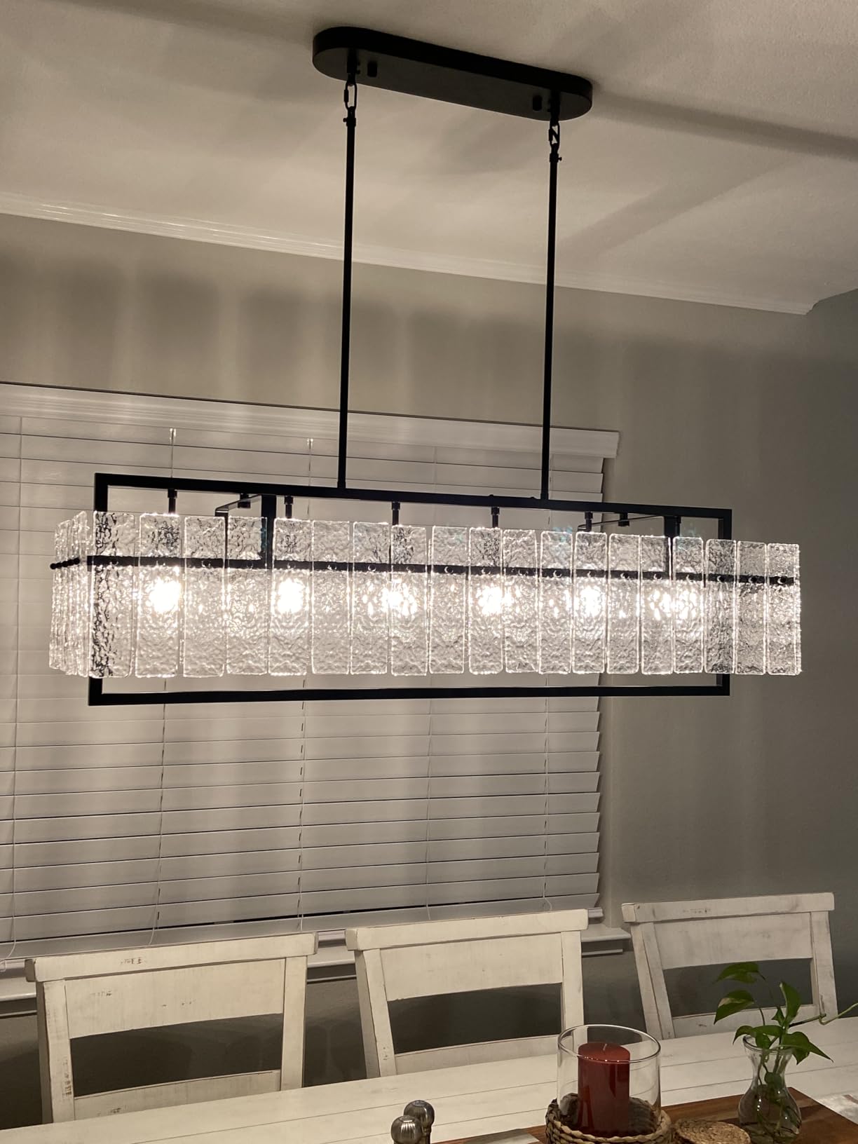 IKK Modern Rectangle Black Crystal Chandeliers for Dining Room, 42