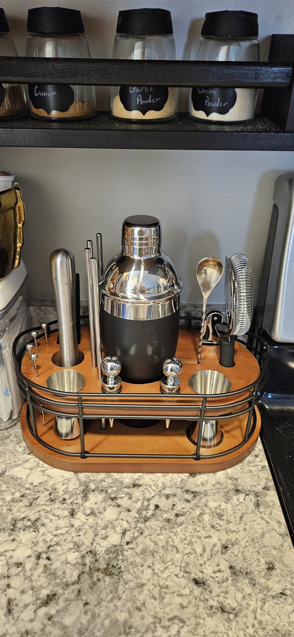 Home Hero Bartender Kit - 22-Piece Cocktail Shaker & Bar Tool Set - Wooden Stand Display & Bar Cart Accessories - Recipe Book & Housewarming Gifts - 22-Pc, Silver customer photo 1
