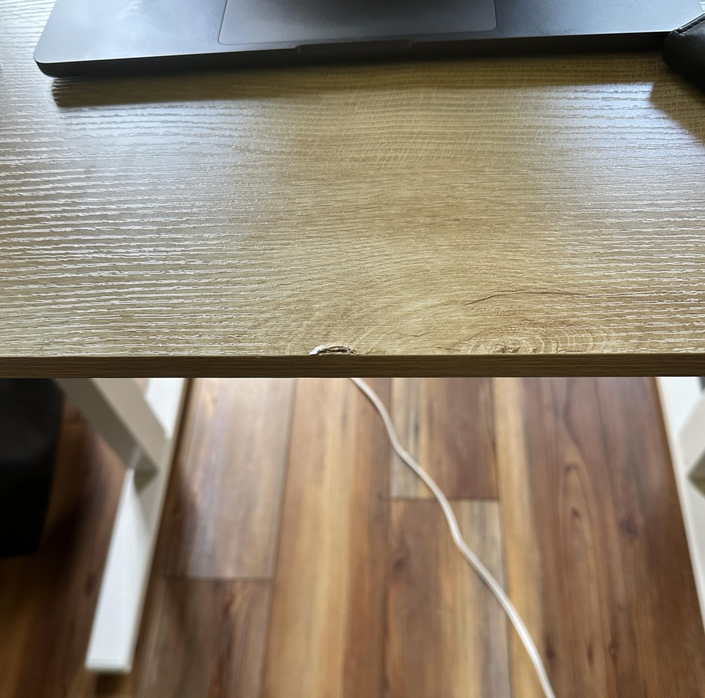 Cubiker Standing Desk, 48x24 Inches Sit Stand Home Office Desk, Electric Stand up Desk, Adjustable Desk with Splice Board, White Frame/Maple Top customer photo 2