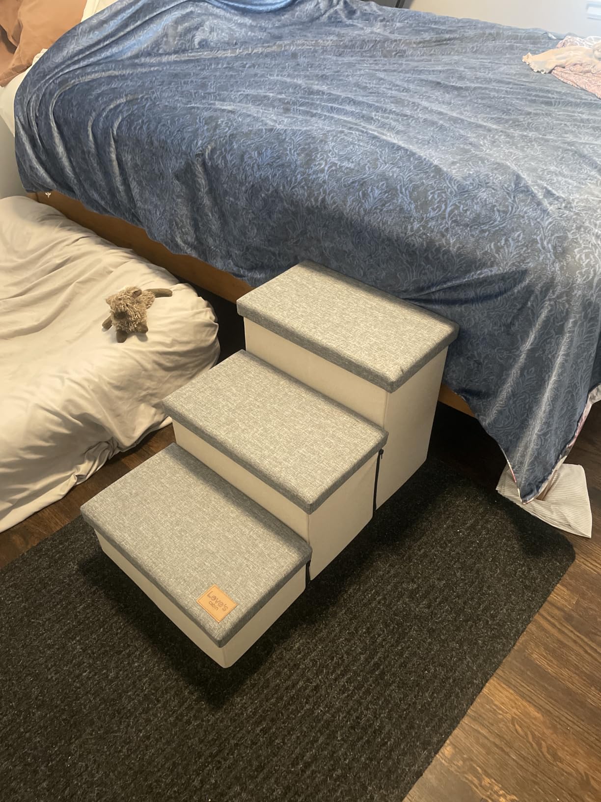 Love's cabin Dog Stairs for High Bed, Foldable Pet Stairs for Small Medium or Large Dogs Puppy with Storage for Bed or Couch, Cat Dog Steps Ramp with Zip up to 200 lbs, Solid Grey, 3 Steps customer photo 1