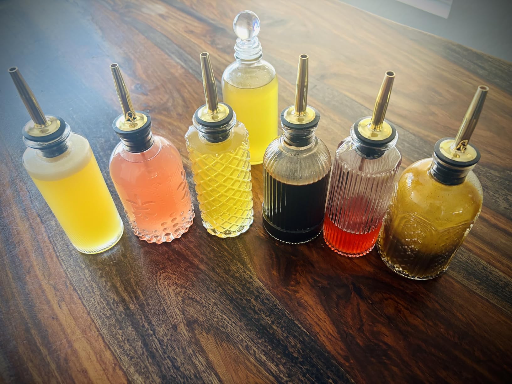 Coffee Syrup Dispenser Bottles Set 6 Pack 7 OZ, Simple Small Glass Syrup Bottles for Coffee Bar with Metal Pour Spout Ideal for Coffee Syrups, Honey customer photo 1
