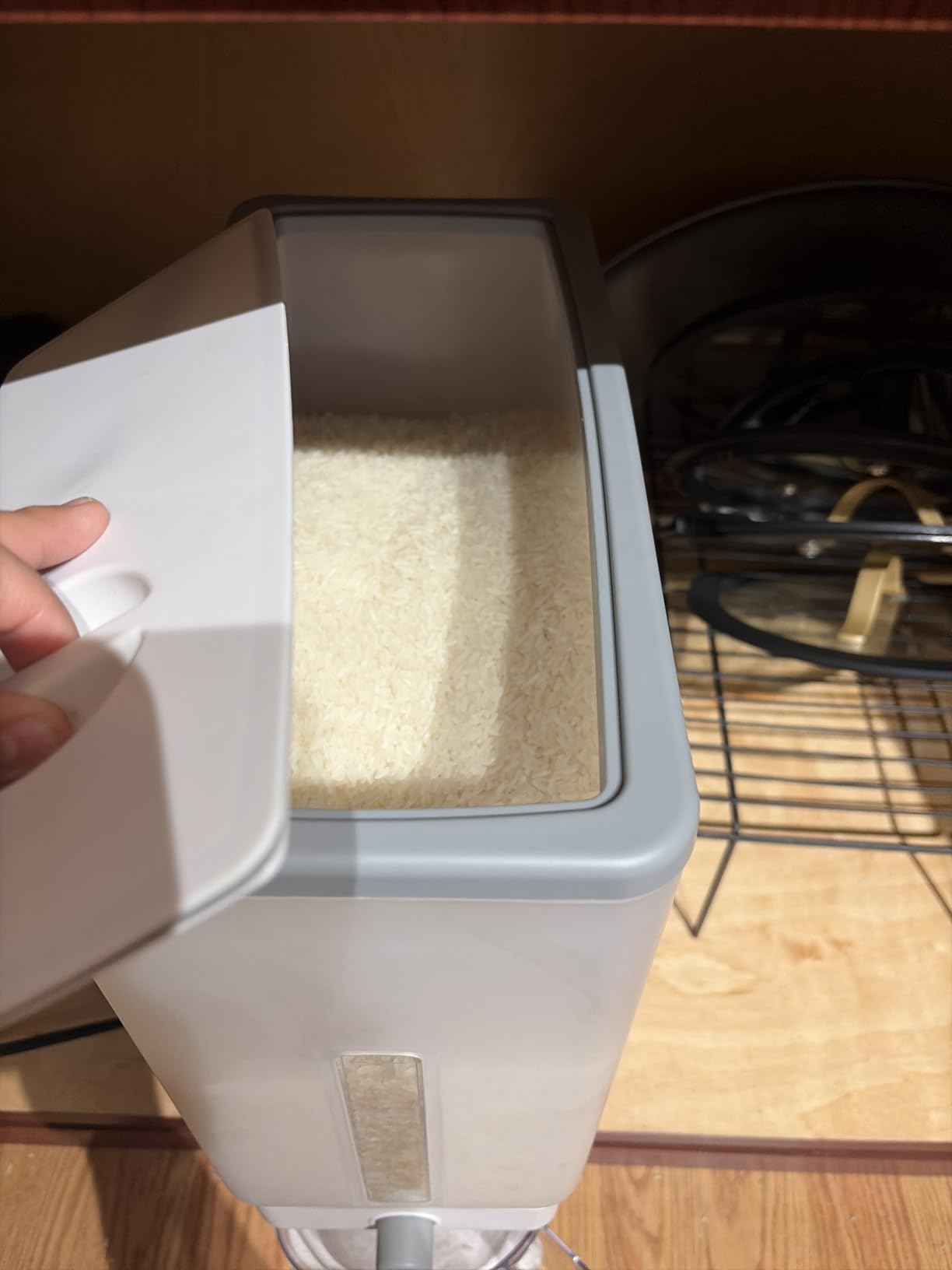 Lifewit Rice Dispenser 25 Lbs, Airtight Storage with Measuring Cup, Grey | BPA-Free 11.3kg Capacity Storage Container for Beans, Corn & Other Small Grains, One-Press Dispensing Bin for Kitchen Pantry customer photo 1