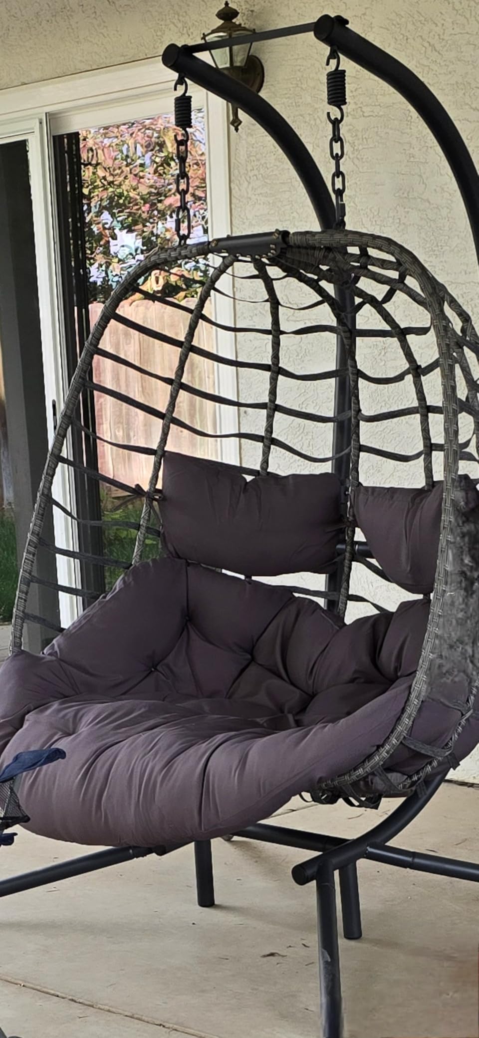 2 Person Hanging Egg Chair with Stand for Outdoor, Patio Hand Made Rattan Wicker Double Egg Swing Chairs Hammock Chair with UV Resistant Cushion and Metal Frame, Porch Swing Loveseat for Backyard customer photo 2