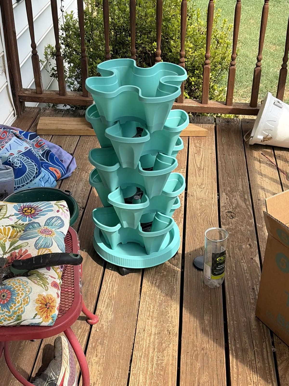GameXcel Vertical Planter Tower - 5 Tier Stackable Garden Planters with Wheels and Tools Plant Pots for Strawberry Herb Flower and Vegetable Indoor Outdoor Use Gray customer photo 2