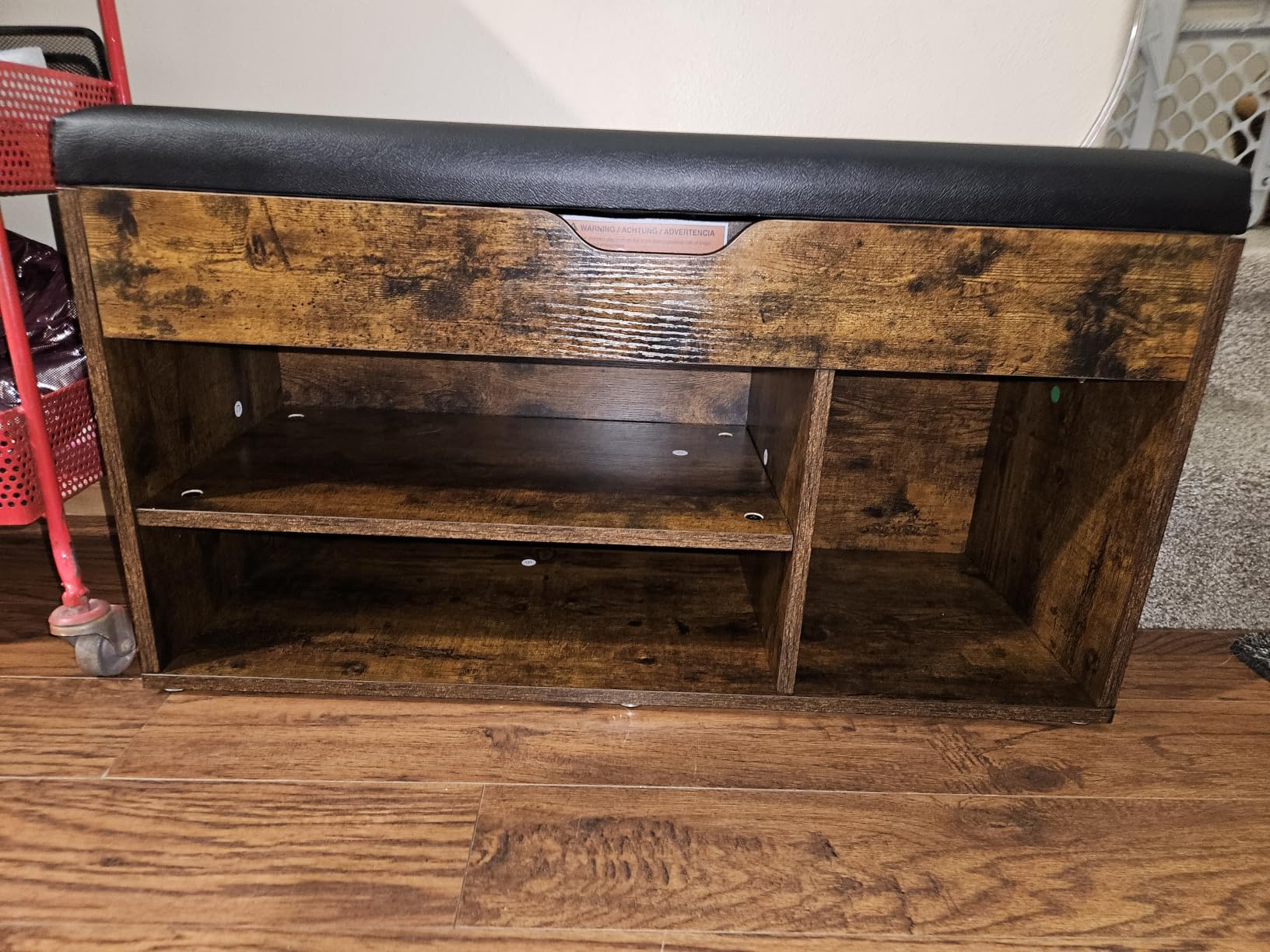 VASAGLE Storage Bench with Cushion, Shoe Bench, Padded Seat, Hidden Storage, Entryway, Hold up to 300 lb, 11.8 x 31.5 x 17.3 Inches, Rustic Brown and Ink Black ULHS30BX customer photo 1