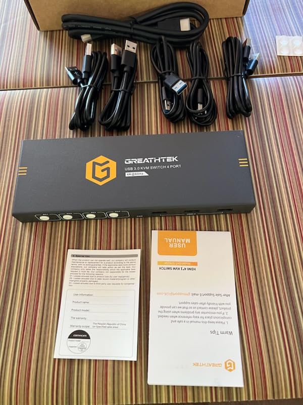 USB3.0 KVM Switch HDMI 4K@60Hz for 4 Computers Share 1 Monitor, KVM Switch 4 Port with 3 USB 3.0 Ports Share Keyboard Mouse, Support Button Switch, Plug and Play customer photo 2