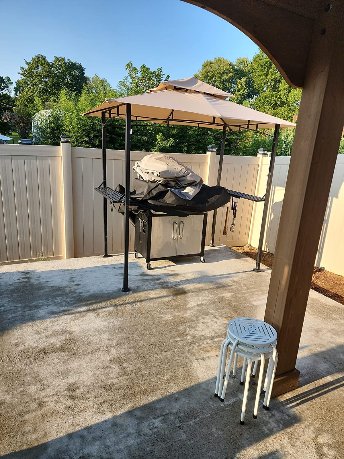 AECOJOY 8' x 5' Outdoor Grill Gazebo Canopy, BBQ Canopy for Outdoor Grill, 2- Tier BBQ Gazebo Shelter for Patio, Backyard and More (Grey) customer photo 2