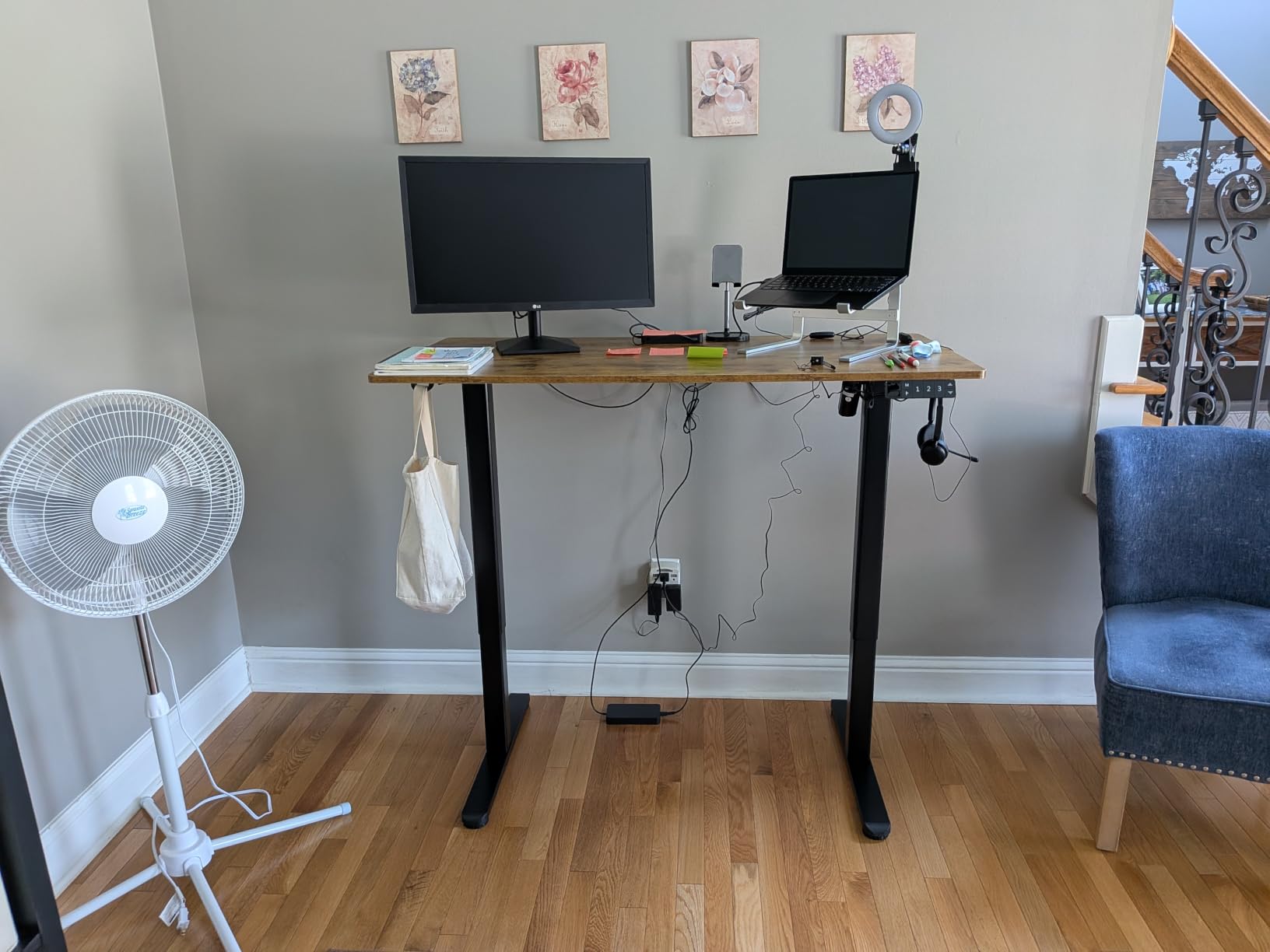 Claiks Electric Height Adjustable Standing Desk, 48x24 Inch, Rustic Brown | Smooth Height Adjustment, 3 Memory Presets, Cable Management Hub & Hook, Stable Steel Frame, 176lbs Capacity, Easy Assembly customer photo 1