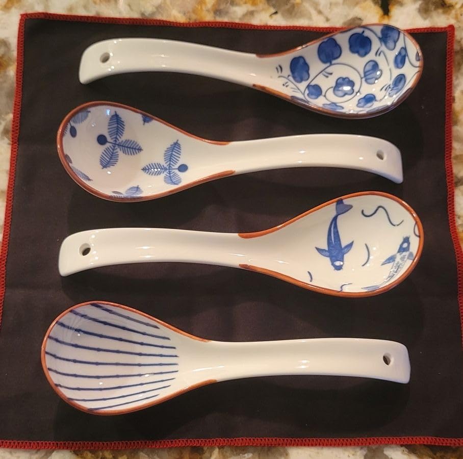 IQCWOOD Ceramic Asian Soup Spoons, 6.3