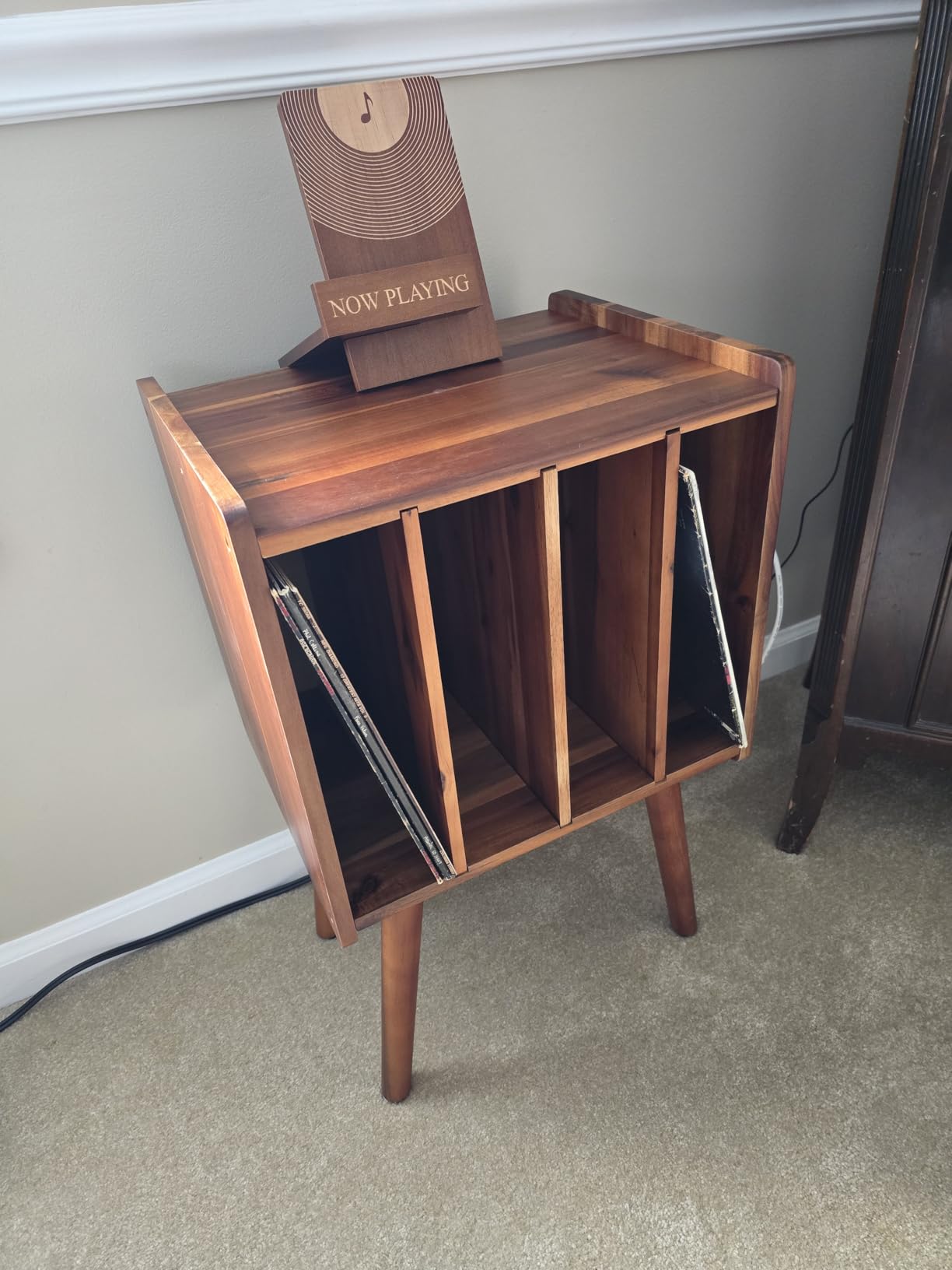 2BHOME Wooden LP Record Player Stand with 4 Cabinets, Holds up to 100 Vinyls, Metal Record Storage Holder and Organizer Table, Classical Design for Files/Book (Mid-Century Modern) customer photo 1