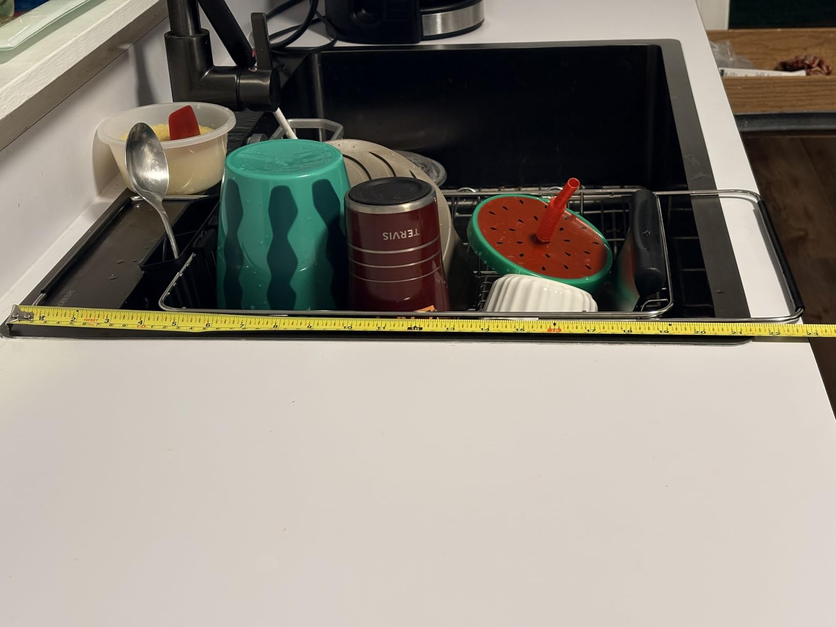 JASIWAY Dish Drying Rack in Sink, Dish Drainer with Cup and Utensil Holder | Over The Sink Expandable Stainless Steel Strainer Dryer Rack for Small Kitchen, Counter Space Saving, Fast Drain, Rustproof customer photo 1