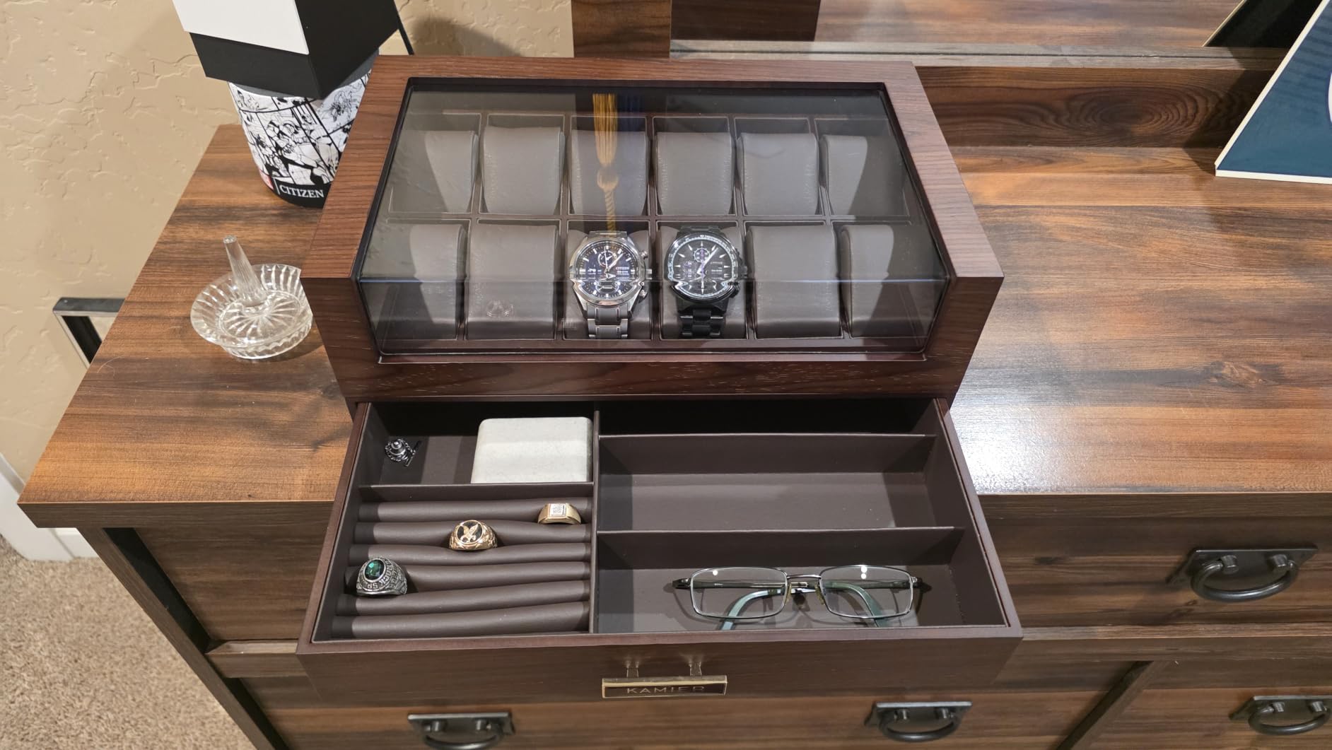 KAMIER High End Watch Box for Men, 12 Slot Wooden Watch Case With Drawer customer photo 1