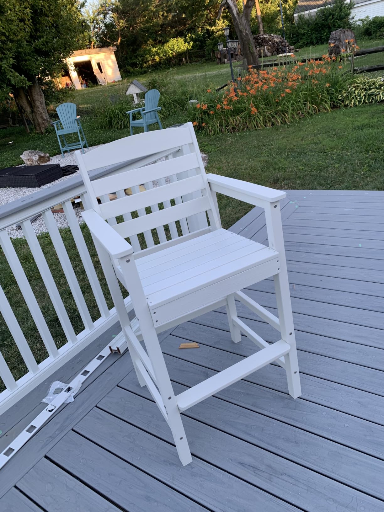 SERWALL 3 Pcs HDPE Bar Height Adirondack Chairs and Bar Table Set, Blue customer photo 1