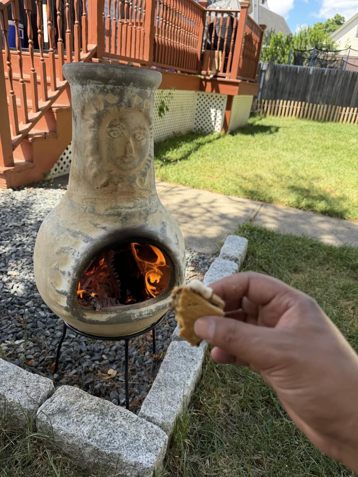 Terracotta Chimenea Outdoor Fireplace, Clay Chiminea with Lid & Metal Stand customer photo 2