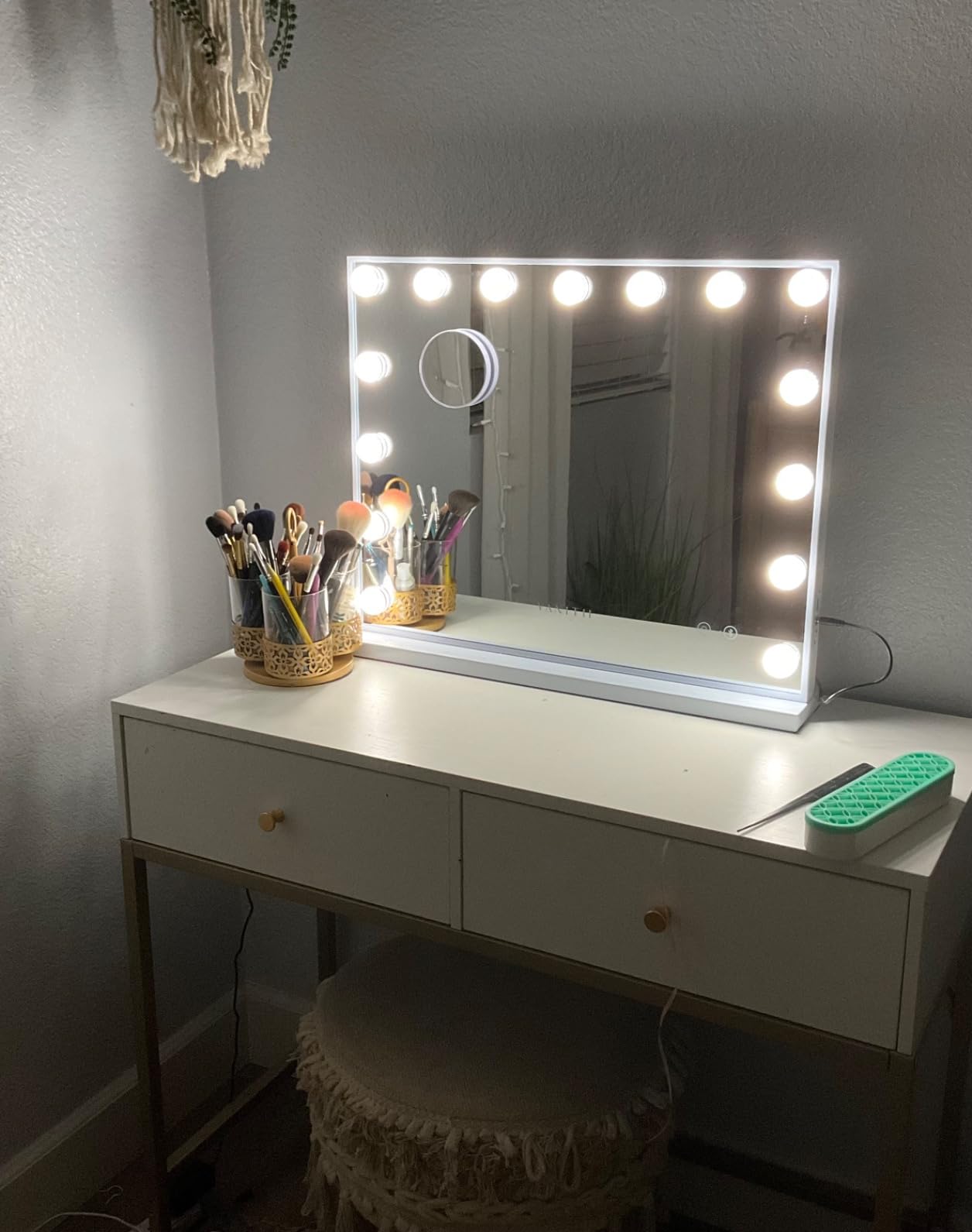 VANITII Vanity Hollywood Mirror with Lights Speaker USB Charging Lighted Makeup Mirror with Bulbs 3 Lighting Modes and Desktop Light up Mirror for Bedroom Dressing Room customer photo 2