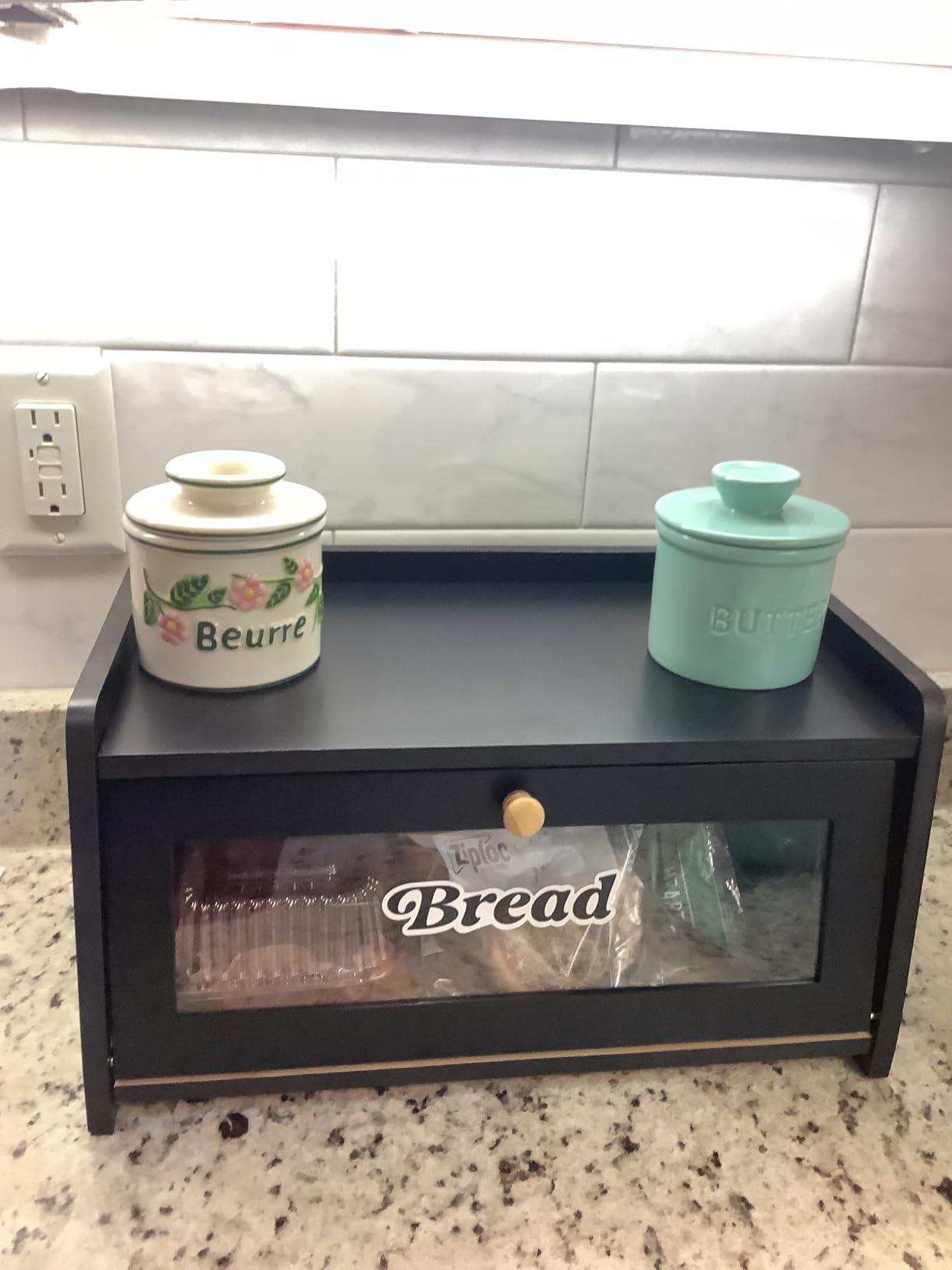 Goozii Bread Box for Kitchen Countertop, 2 Tier Wooden Breadbox Large Black, Double Layer Modern Bread Boxes for Homemade Sourdough customer photo 1