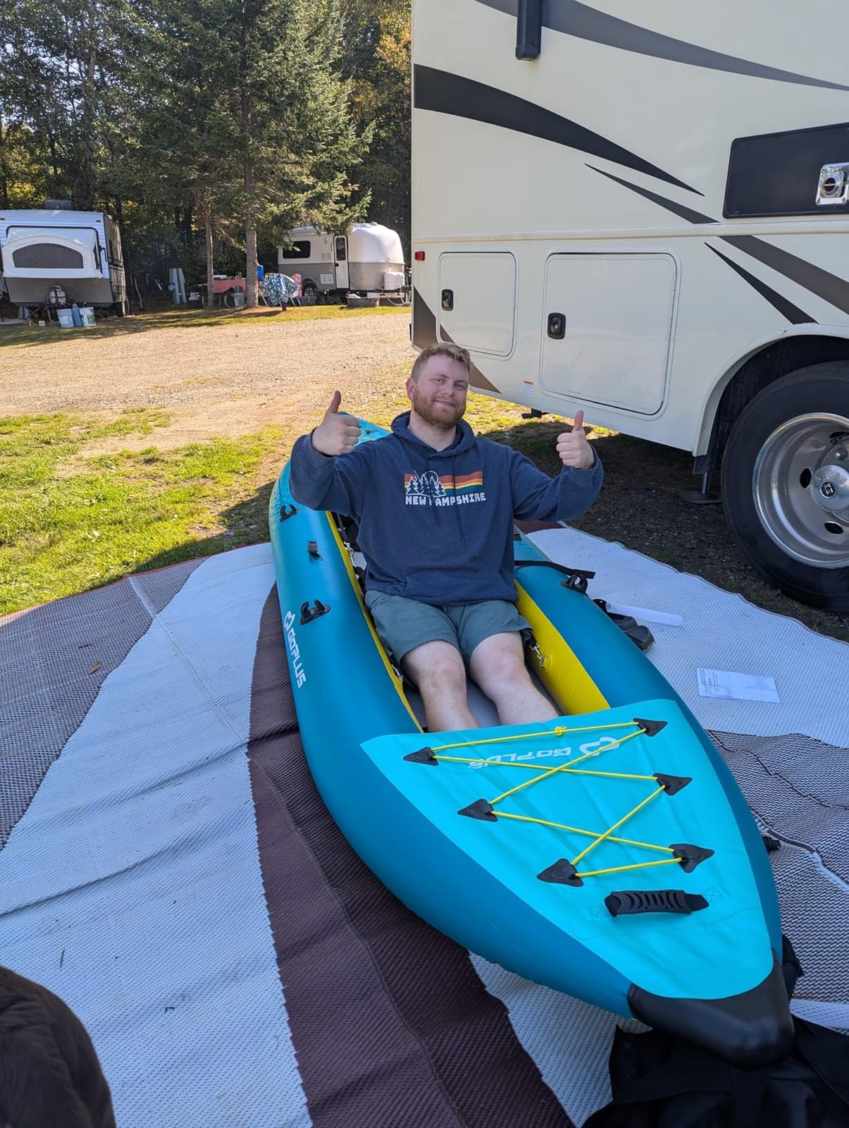 GYMAX Inflatable Kayak, 12.5Ft 507lbs Tandem Kayak with 2 Aluminum Paddles, 2 Padded Seats, Footrests, 2 Fins, Hand Pump, Carry Bag & Repair Kit, 2 Person Fishing Touring Kayak for Adults customer photo 1