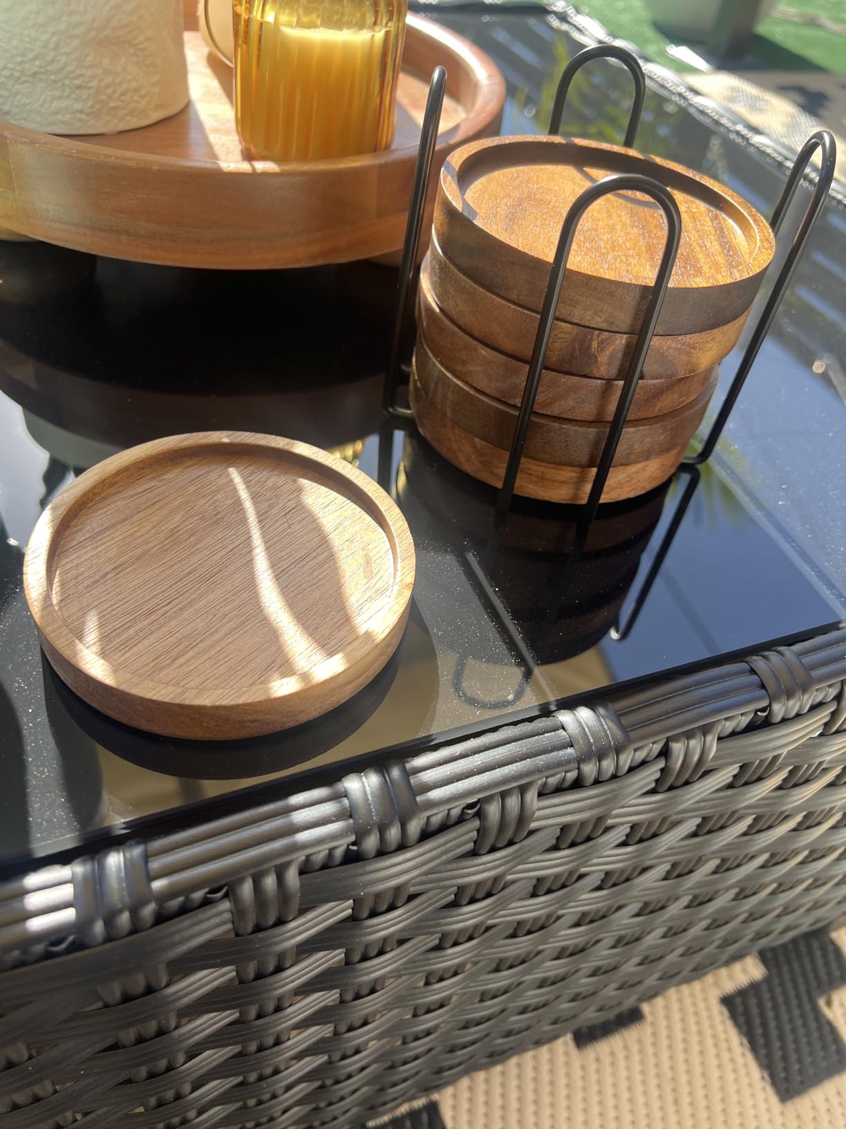 Wooden Coaster Set of 6 Coffee Table Decor Bar Cup Drink Coasters Holder customer photo 1