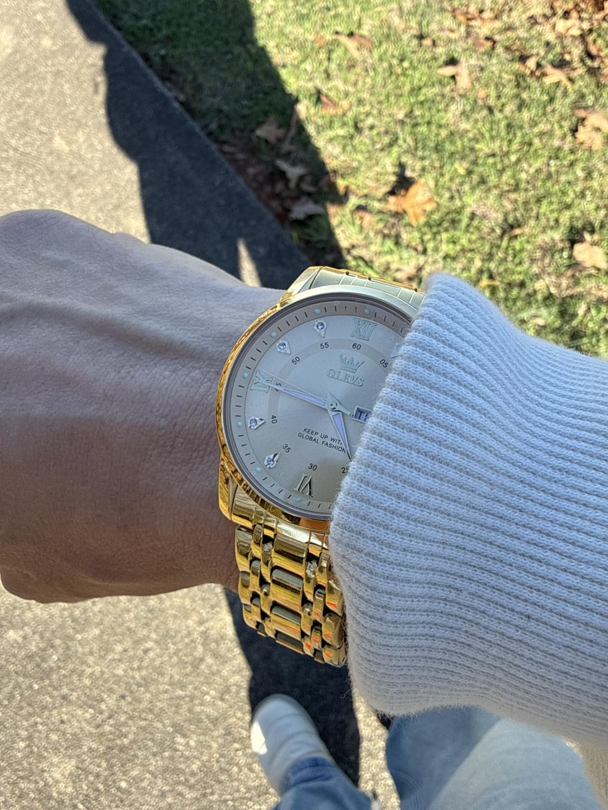 Luxury Men's Watch Big Face Stainless Steel Gold Watch with Day Date customer photo 2