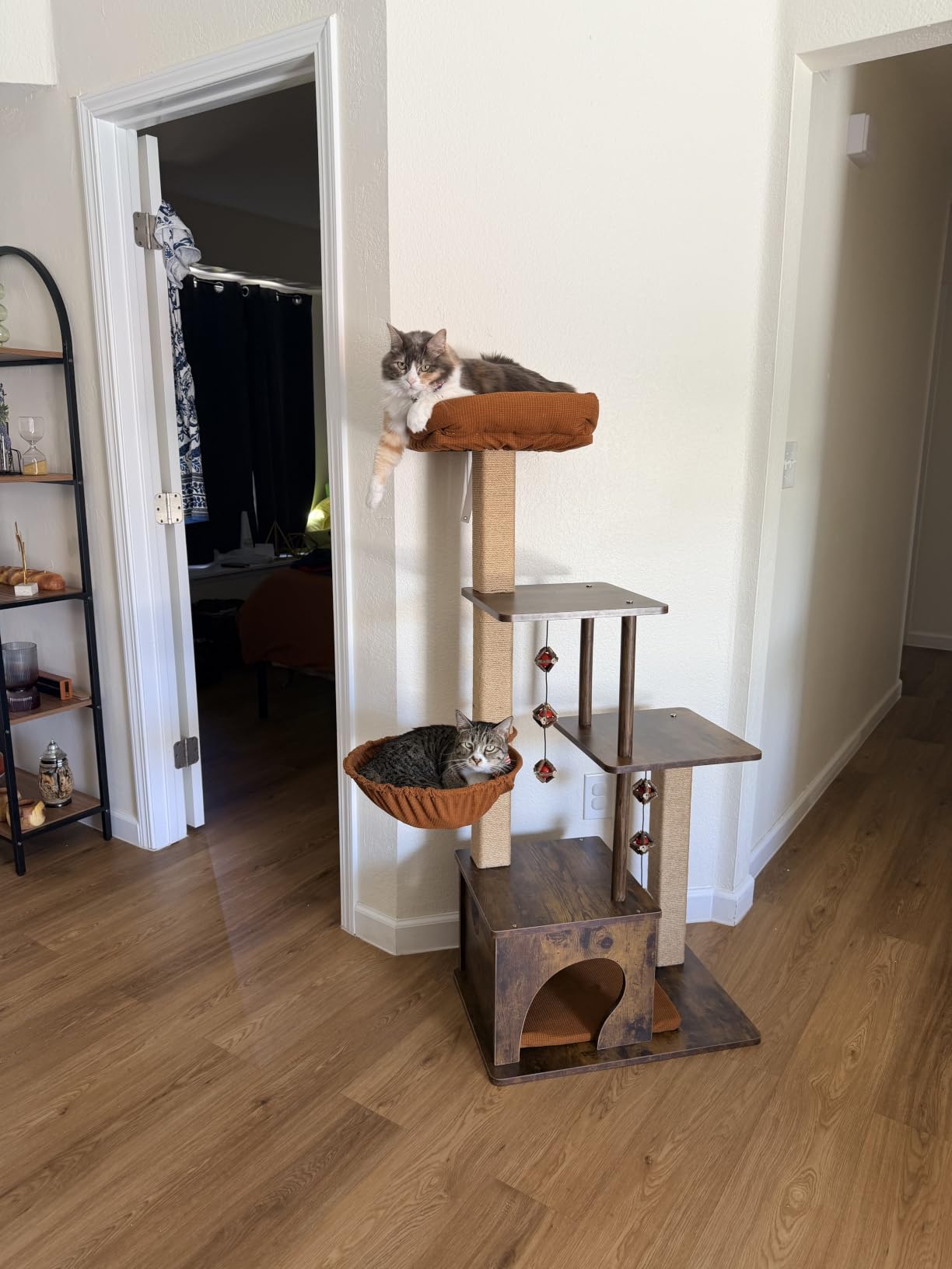FUKUMARU Retro-Modern Cat Tree, 4 in 1 Large Cat Tower with Hammock & Condo customer photo 2