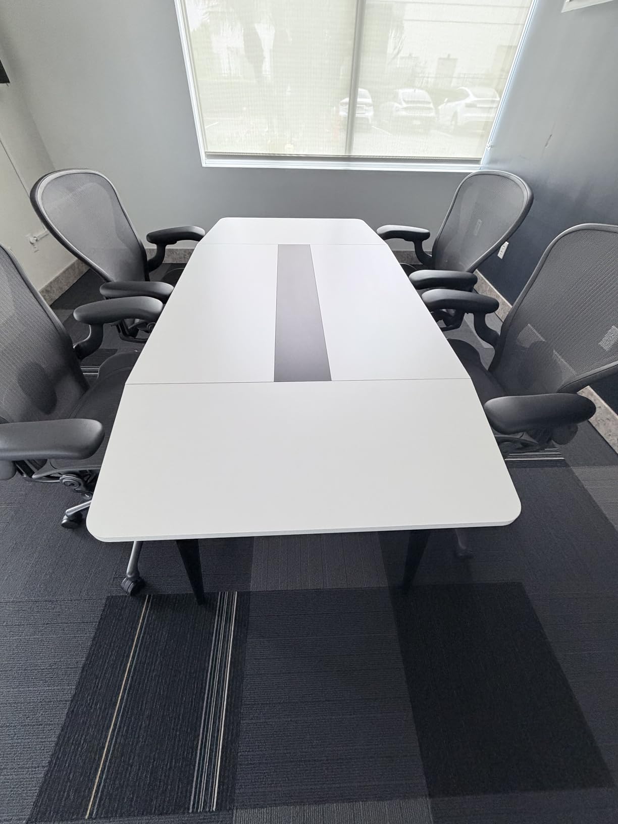 Tribesigns 8FT Conference Table, 94.48L x 47.24W x 29.52H Inches Boat Shaped Meeting Table with Rectangle Grommet, Modern Seminar Boardroom Table for Office Conference Room (8ft, Walnut & Black) customer photo 1