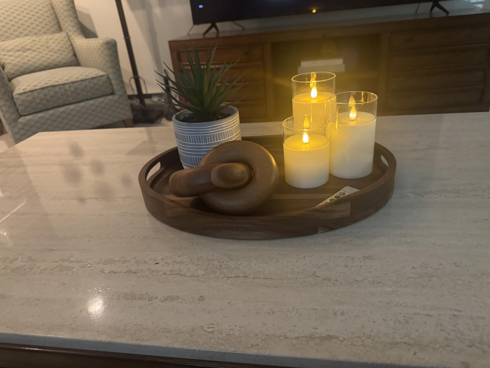 Acacia Wood Serving Tray with Handles - 17