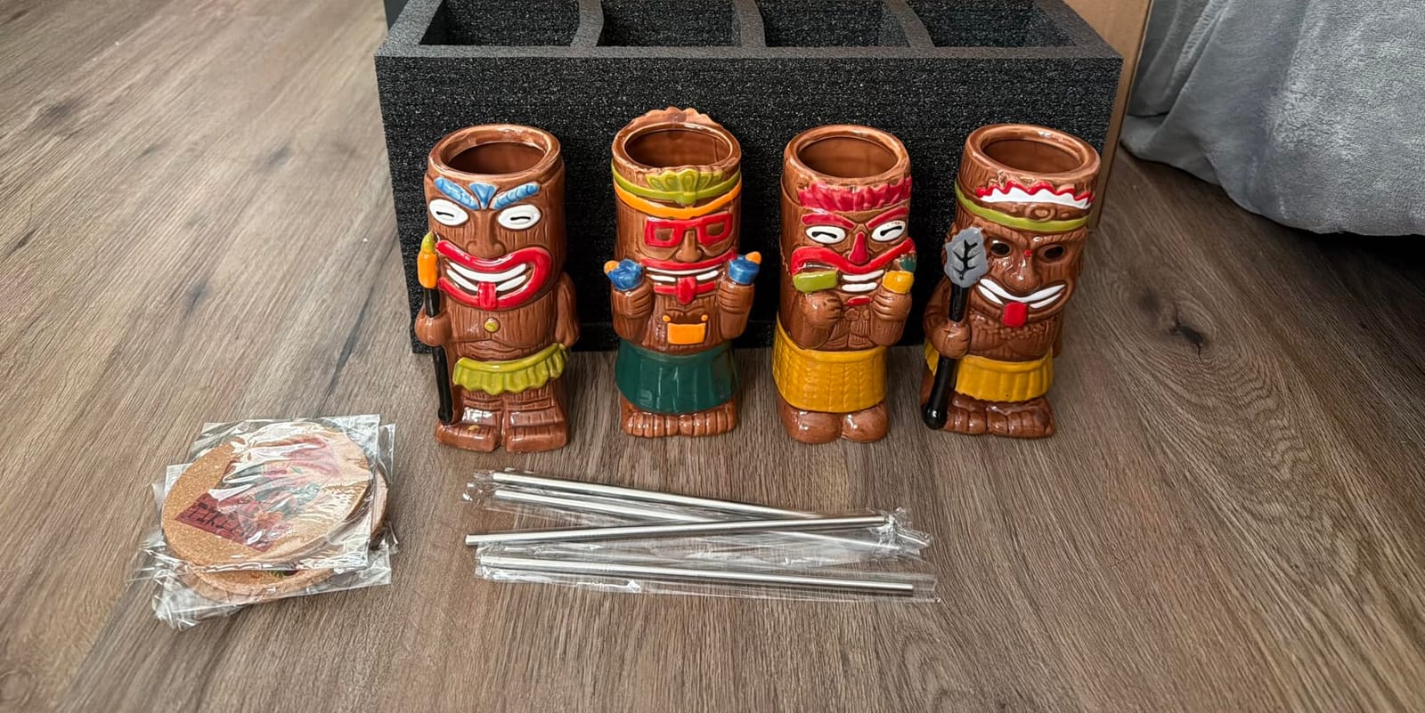 Cocktail Tiki Mugs Set Of 4 - Exotic Mug With 4 Coasters And 4 Straws,Cute Ceramic Hawaiian Style Cocktail Glasses For Party And Tropical Tiki Bar,Mai Tai Drinkware (Glossy) customer photo 1