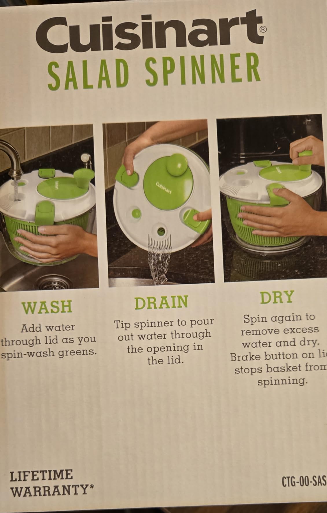 Cuisinart Large Spin Stop, 5qt, CTG-00-SAS1 Salad Spinner, 5 Quart, Green & White customer photo 2