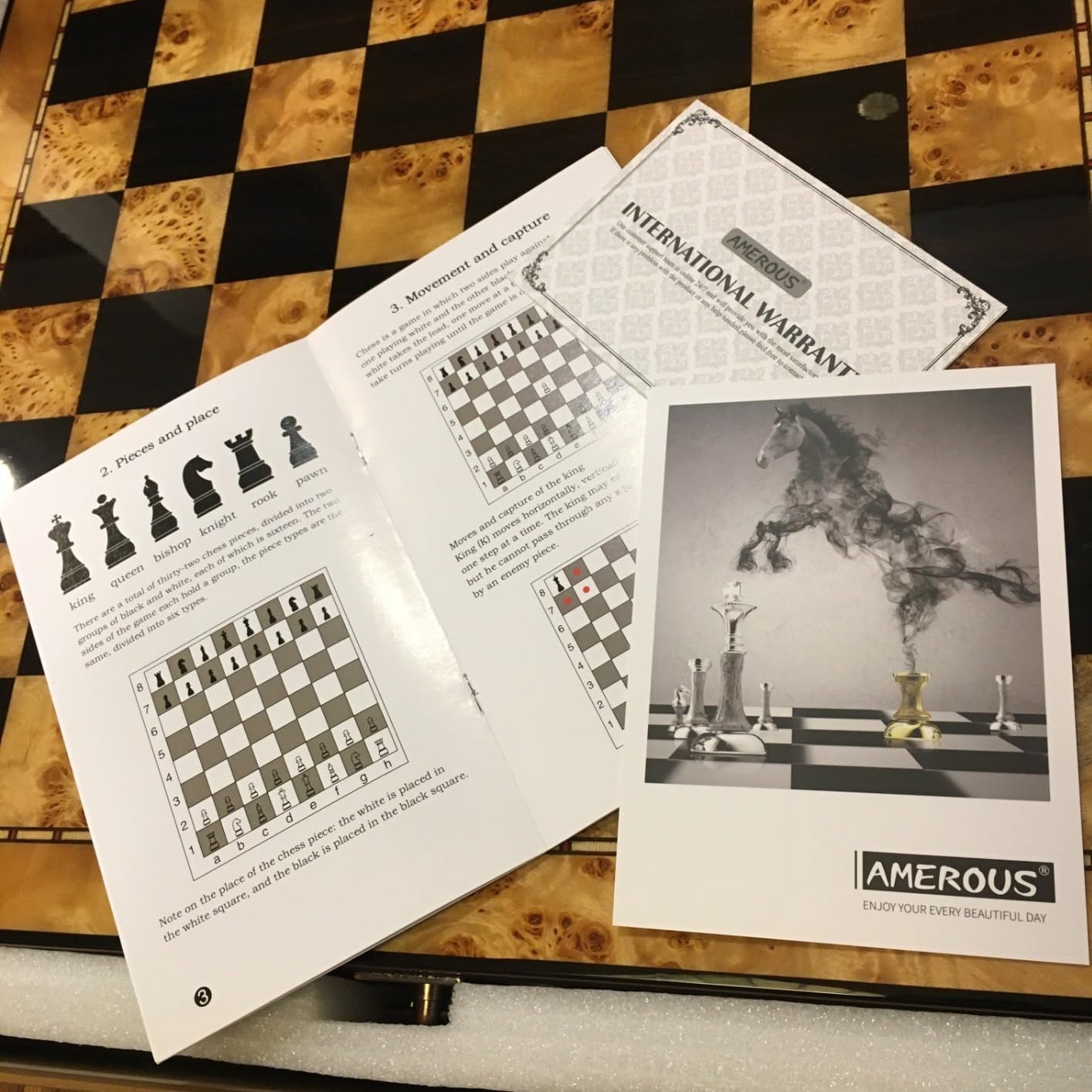 AMEROUS 17 inches Wooden Chess Set with High Polymer Weighted Chess Pieces / 2 Built-in Storage Drawers / 2 Extra Queens / 3.75'' King customer photo 2