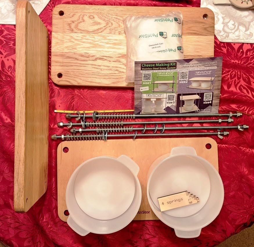 Wooden Cheese Press For Cheese Making 16 In Natural Oak 18 mm Thick - Cheese Making Kit With Wooden Cheese Press and 2 Cheese Molds 1/2 Gal, Cheesecloth, Springs and Measuring Scale Included customer photo 1