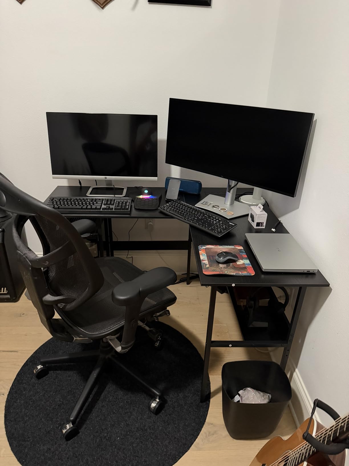 Unikito Reversible L Shaped Desk with Magic Power Outlets and USB Charging Ports, Sturdy Corner Computer Desk with Storage Shelves, Gaming Table Home Office Desk, Easy to Assemble, Black customer photo 1