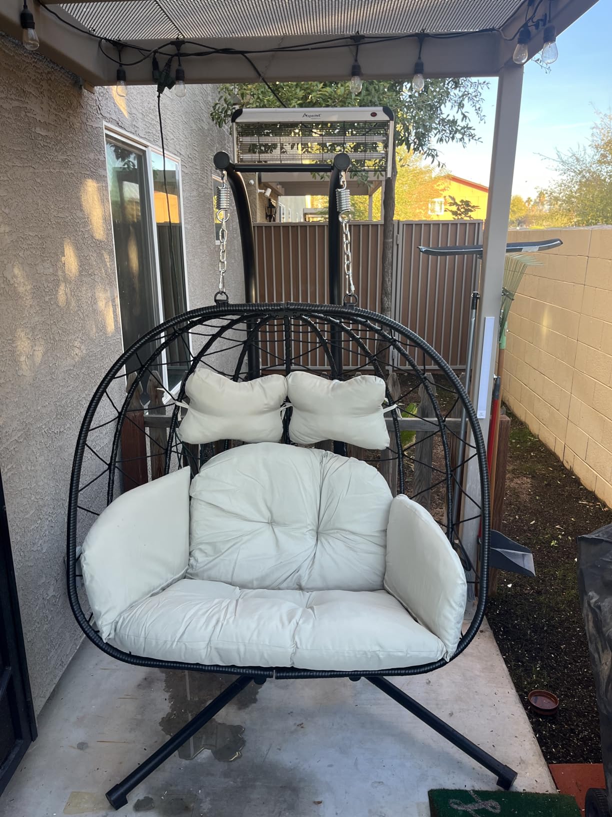Double Egg Chair with Stand Hammock Swing Chair Foldable Hanging Loveseat, UV Resistant Removable Cushions, 700LBS Capacity for Bedroom, Balcony, Garden(BK-BE) customer photo 1