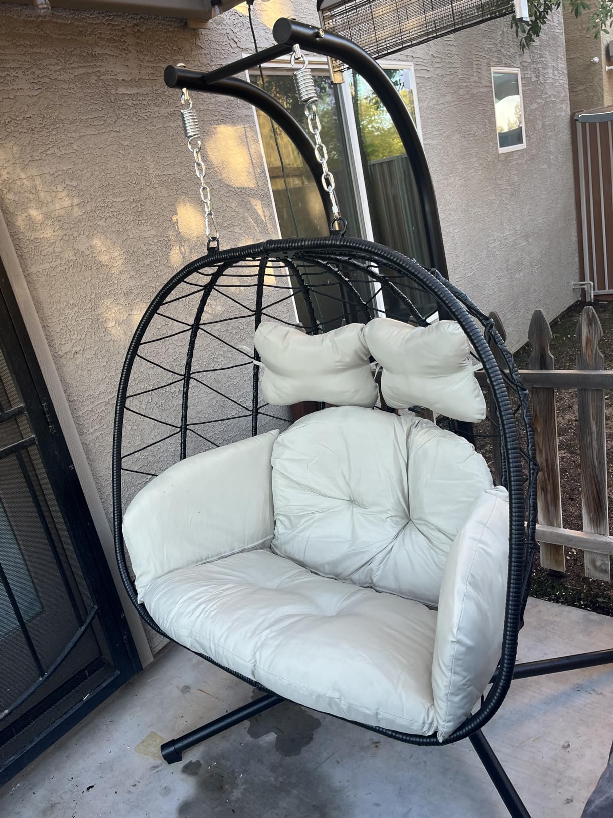Double Egg Chair with Stand Hammock Swing Chair Foldable Hanging Loveseat, UV Resistant Removable Cushions, 700LBS Capacity for Bedroom, Balcony, Garden(BK-BE) customer photo 2