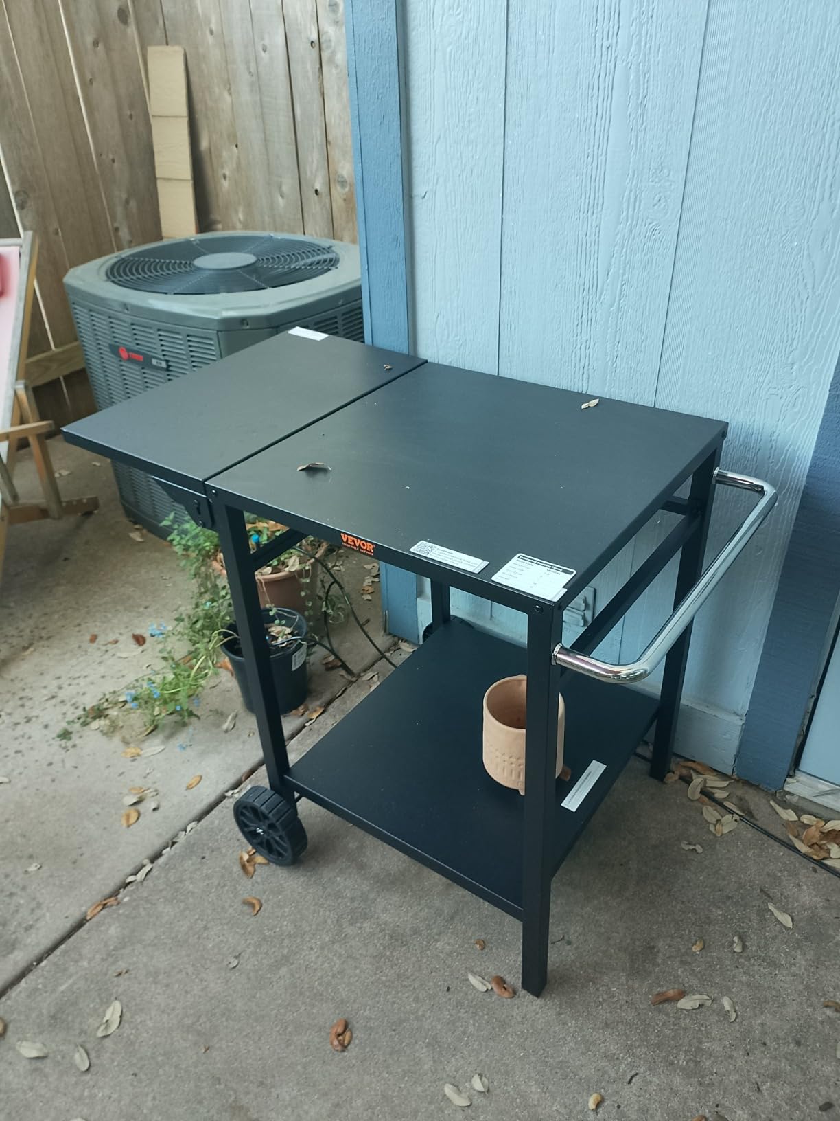 VEVOR Outdoor Grill Cart with Double-Shelf, BBQ Movable Food Prep Table with PVC Placemat, Black Iron Table Top, Portable Modular Carts for Pizza Oven, Worktable with 2 Wheels, Carry Handle customer photo 2