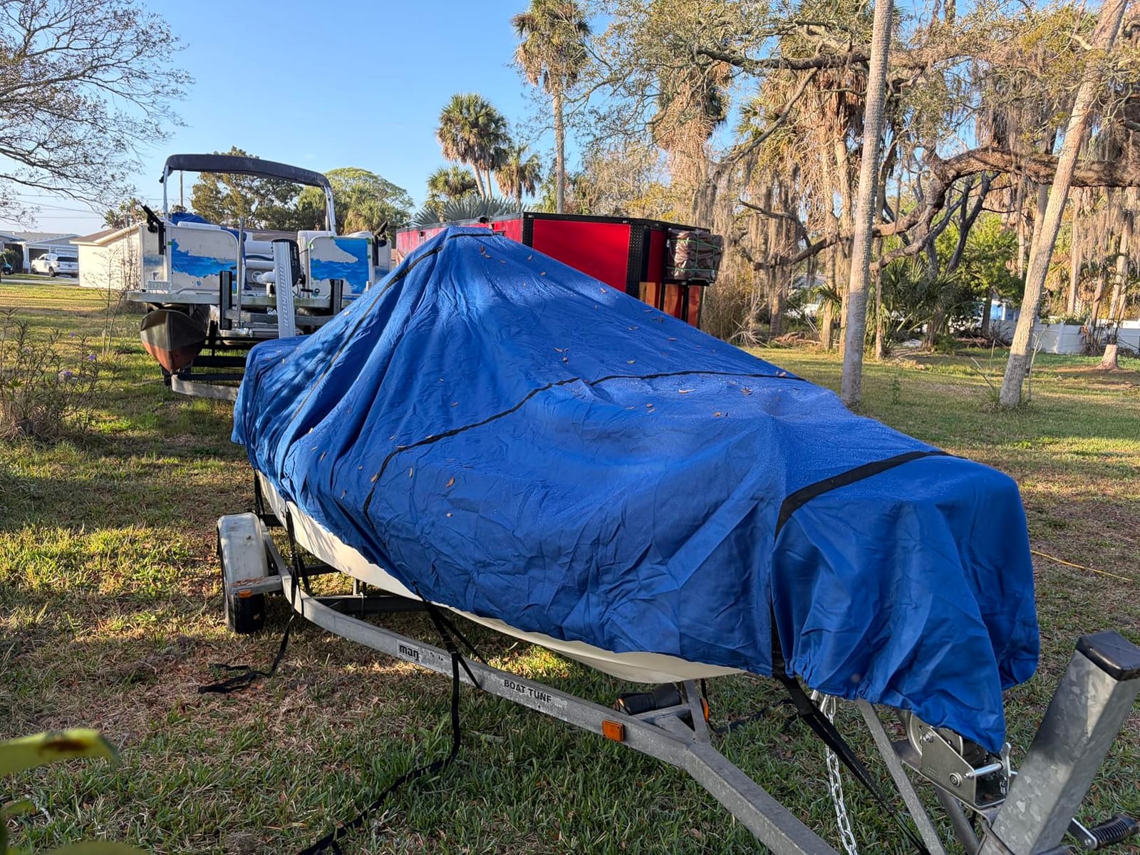 RVMasking Waterproof Boat Cover, 1600D Heavy-Duty Fabric, 20-22ft, Gray | Ultra-Thick Polyester Canvas, Trailerable, UV & Tear-Resistant, Air Vents, 11 Straps, Storage Bag, Fits V-Hull Bass Boats customer photo 1
