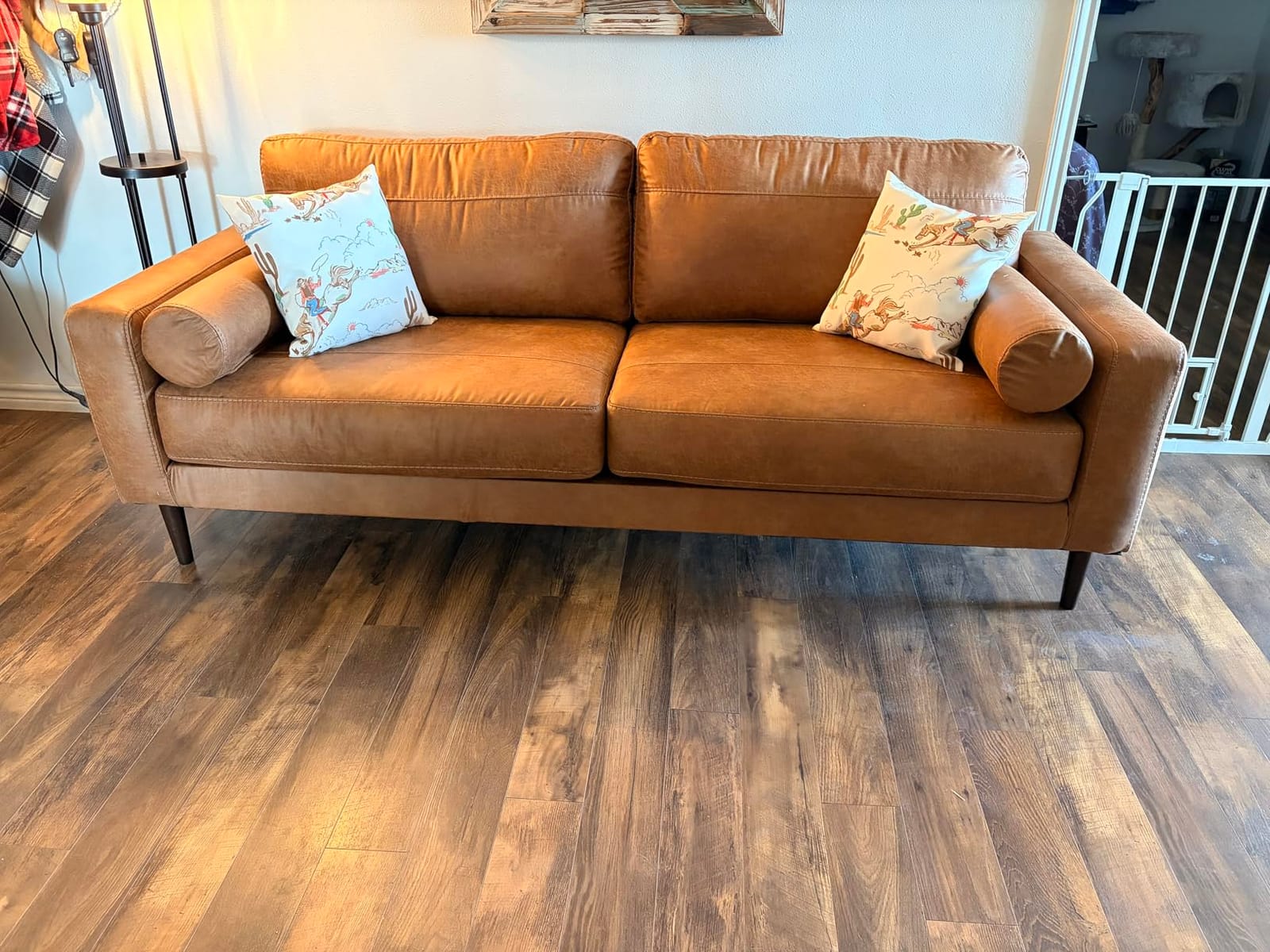Signature Design by Ashley Telora Faux Leather 3 Seater Sofa Couch, Caramel customer photo 1