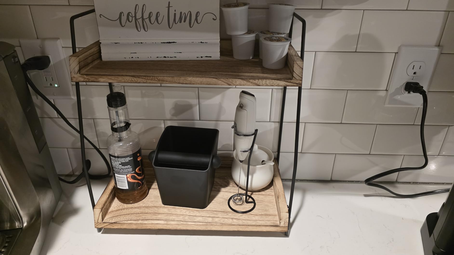 ANBOXIT Countertop Coffee Station Organizer, 2 Tier Wooden Shelf customer photo 2
