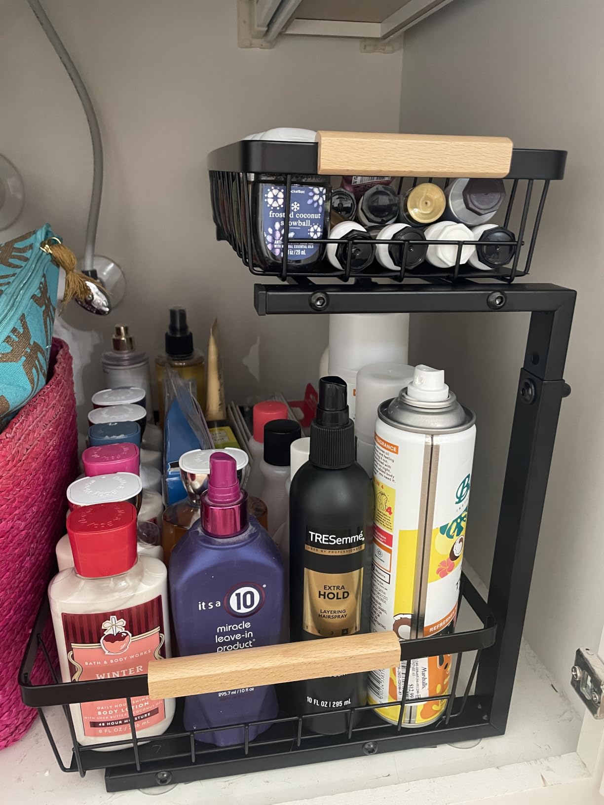 Kitstorack Under Sink Organizer, 2 Tier Under the Sink Storage, Slide out Pull out Cabinet Organizer Shelf, Metal Sliding Drawer for Kitchen Bathroom Pantry Closet Organization Rack, Black, 2 Pack customer photo 1