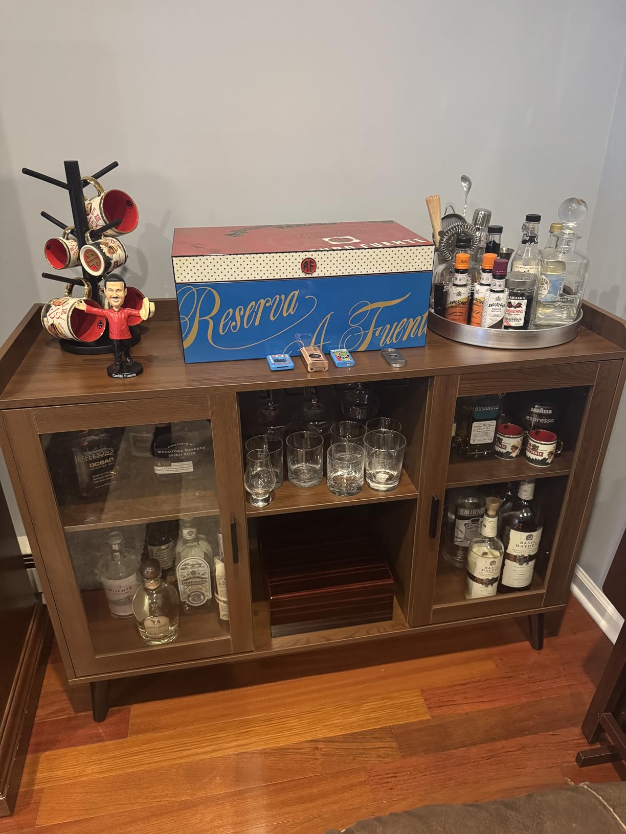 Wine Bar Cabinet with LED Light, Home Coffee Cabinet w/ Wine & Glass Holder | Kitchen Buffet Sideboard with Storage Shelf, Freestanding Liquor Cabinet for Living Room, Dining Room customer photo 1