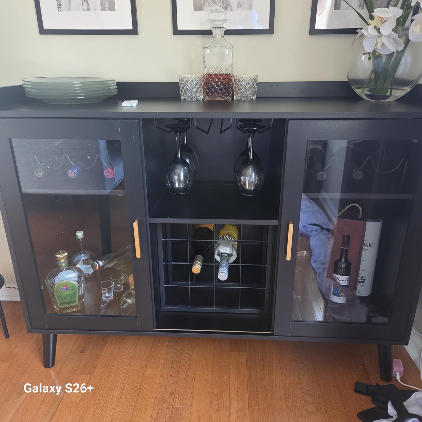 Wine Bar Cabinet with LED Light, Home Coffee Cabinet w/ Wine & Glass Holder | Kitchen Buffet Sideboard with Storage Shelf, Freestanding Liquor Cabinet for Living Room, Dining Room customer photo 2
