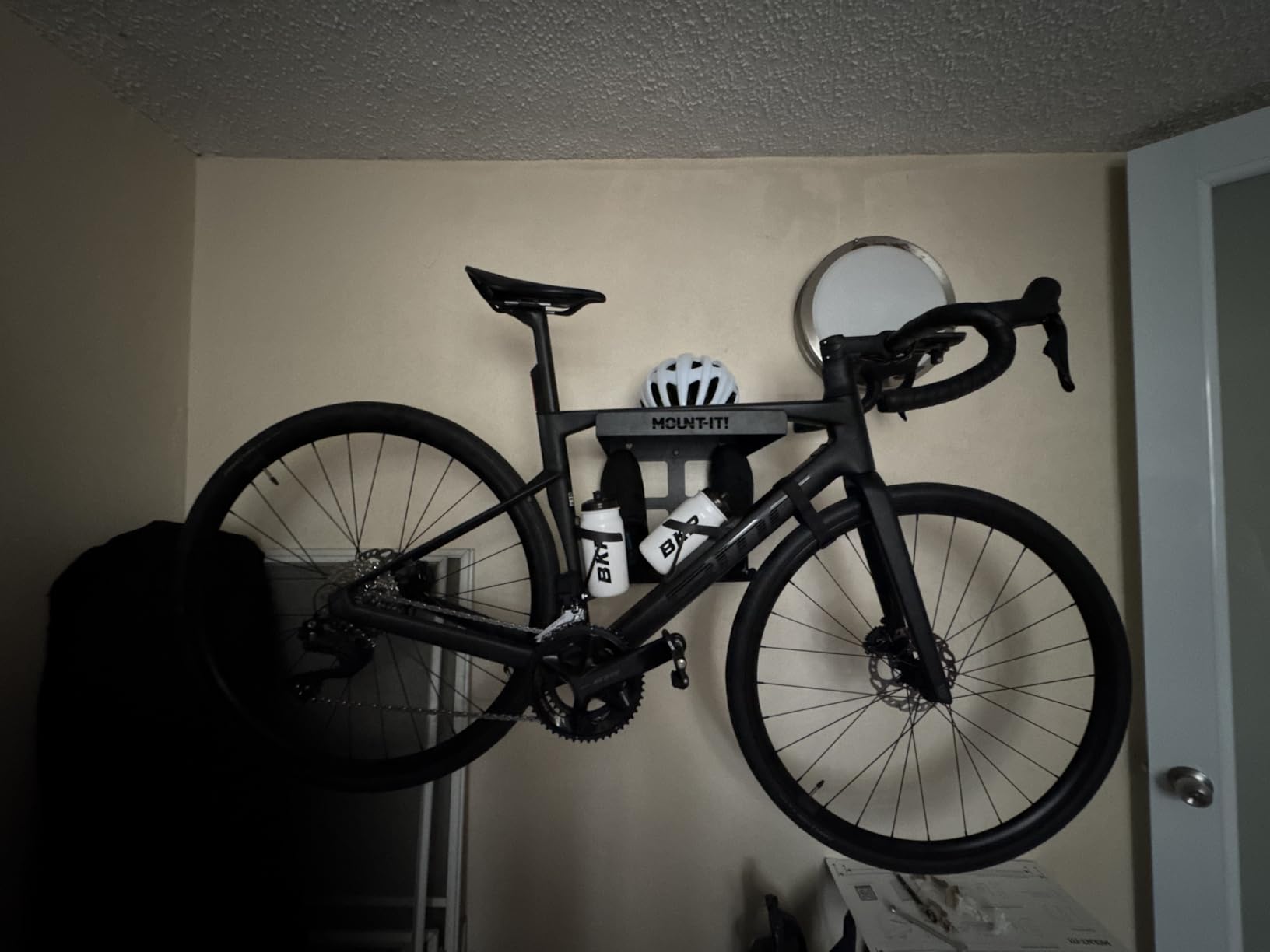 Mount-It! Bike Wall Mount Rack with Shelf and Hooks, Horizontal Indoor Bike Rack Garage Home, Space Saving Wall Mounted Hanger for a single Road, Mountain or other Bicycle with Extra Storage, Black customer photo 1