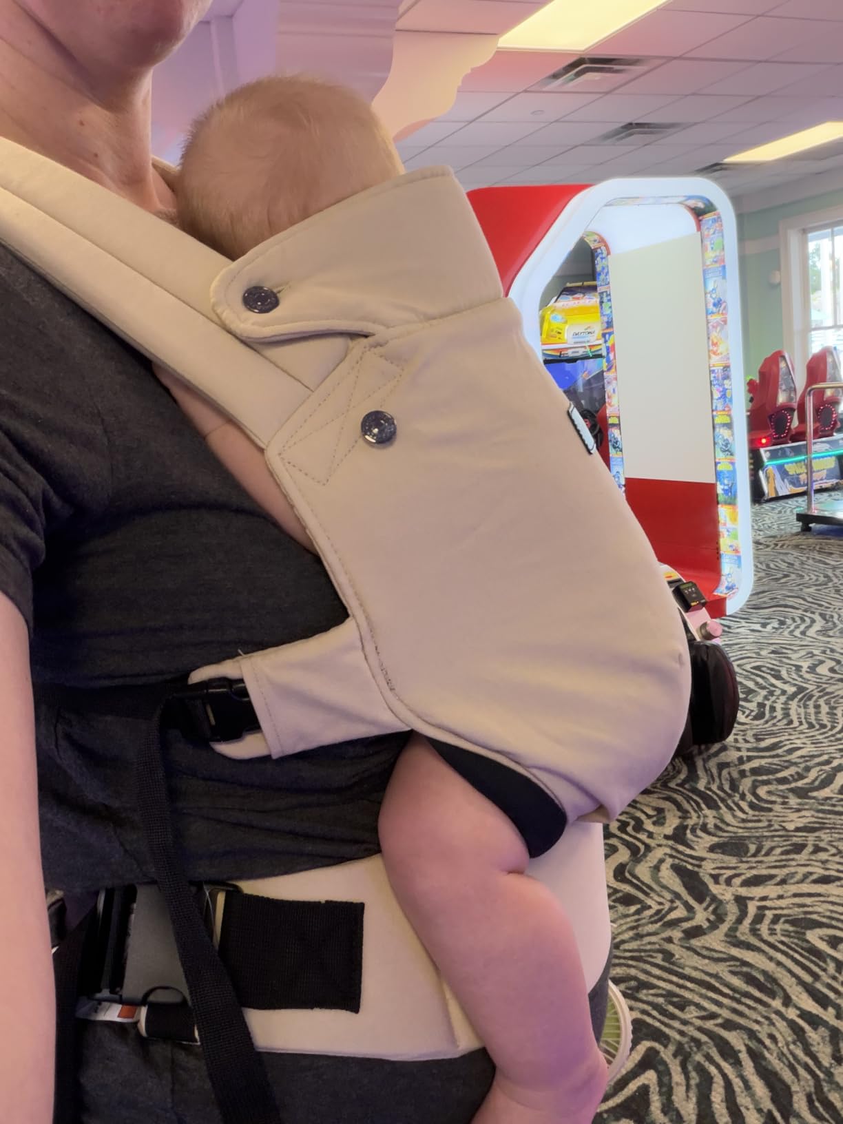 Momcozy PureHug Baby Carrier - Ergonomic, Cozy and Lightweight for 7-45 lbs | Easy to Put On for Baby 3-24M, Hip-Healthy, 3D EVA Lumbar Support, X-Straps for Even Weight Distribution, 100% Cotton, Khaki customer photo 1