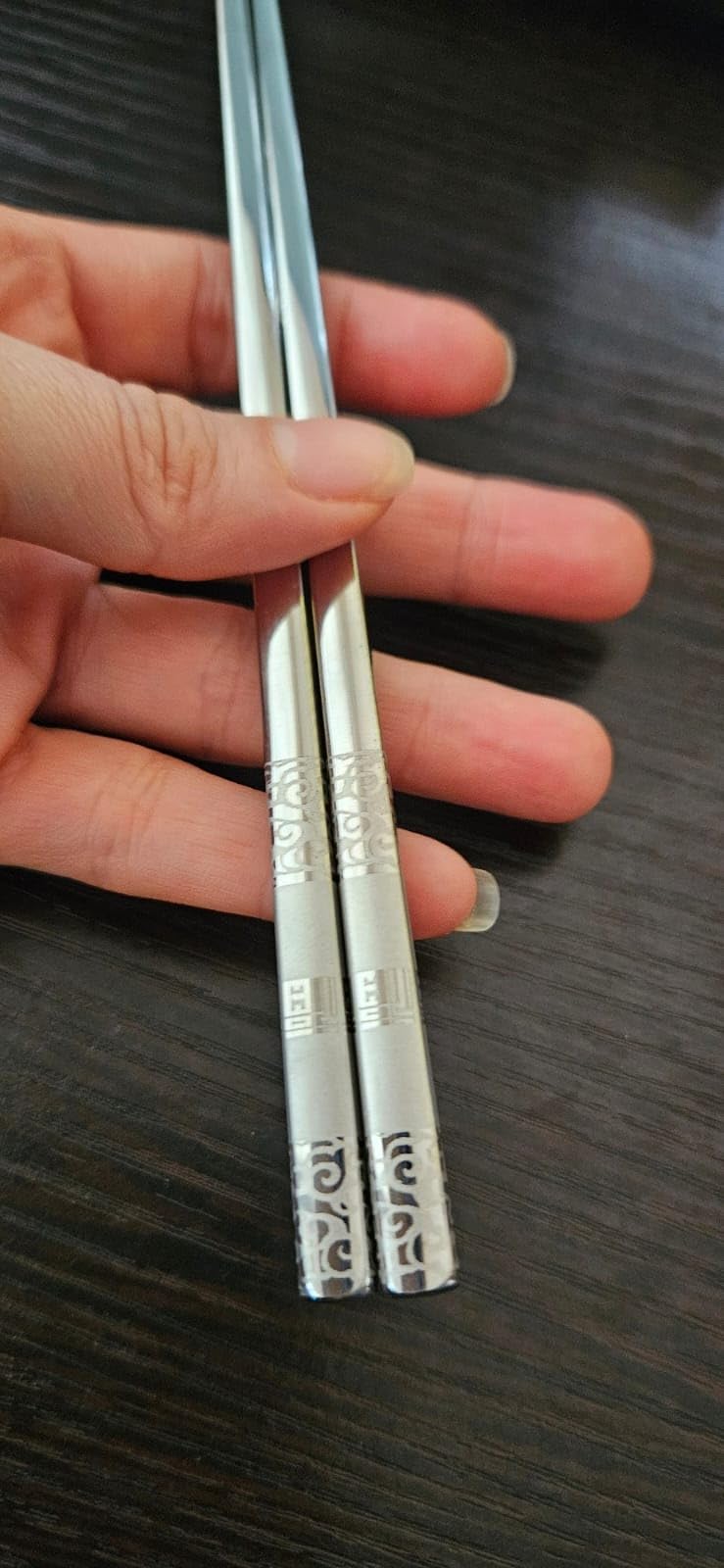 Metal Chopsticks Reusable 18/8 Stainless Steel Sleek Engraving Patterns Chop Sticks Reusable Dishwasher Safe Non-Slip Chopsticks+Flower Silver 5 Pairs customer photo 2