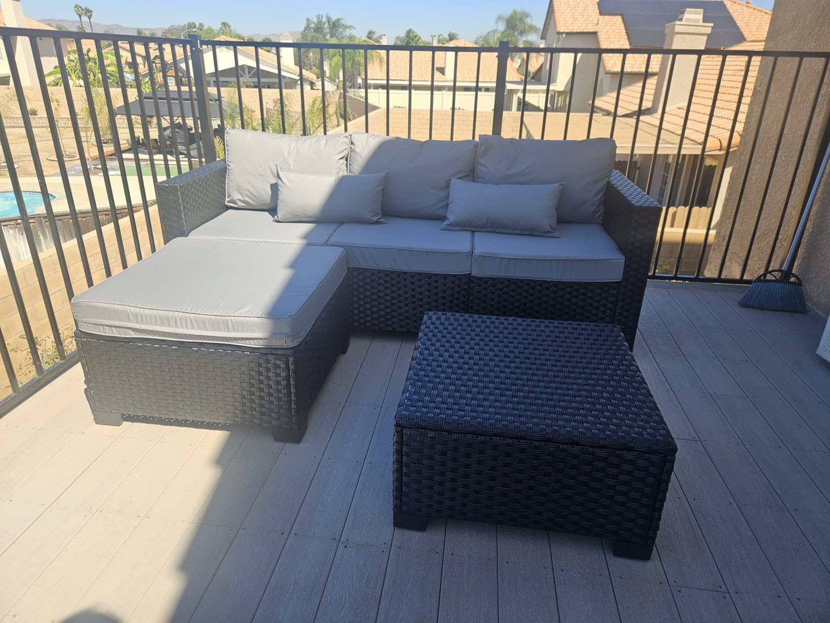 Rattaner Outdoor Furniture Set 3 Pieces Wicker Patio Furniture Outdoor Sectional Patio Couch Outdoor Coffee Table All-Weather Non-Slip Cushions Waterproof Covers, Peacock Blue customer photo 1