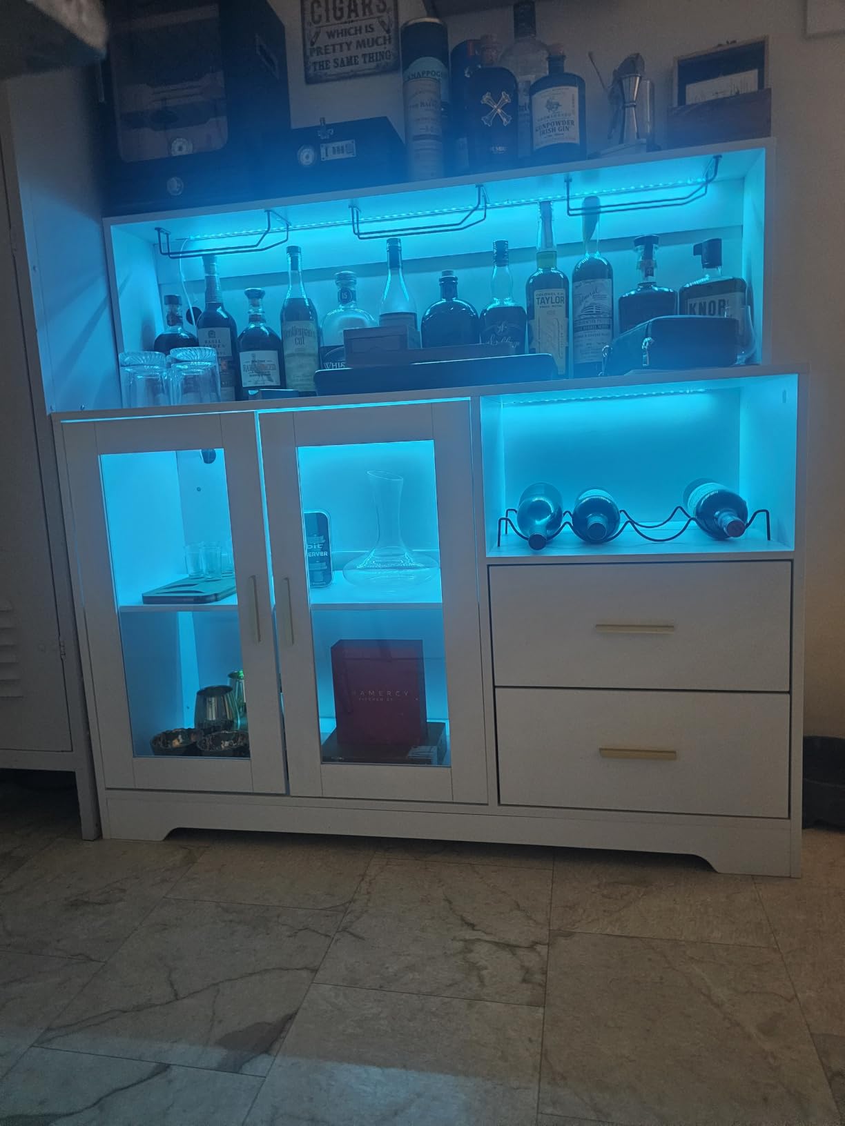Bar Cabinet for Home with LED Light,Coffee Bar Cabinet w/ Wine & Glass Rack | Wine Cabinets with Drawers & Microwave Stand, Modern Liquor Cabinets for Kitchen, Living Room, Dining Room (Black) customer photo 1